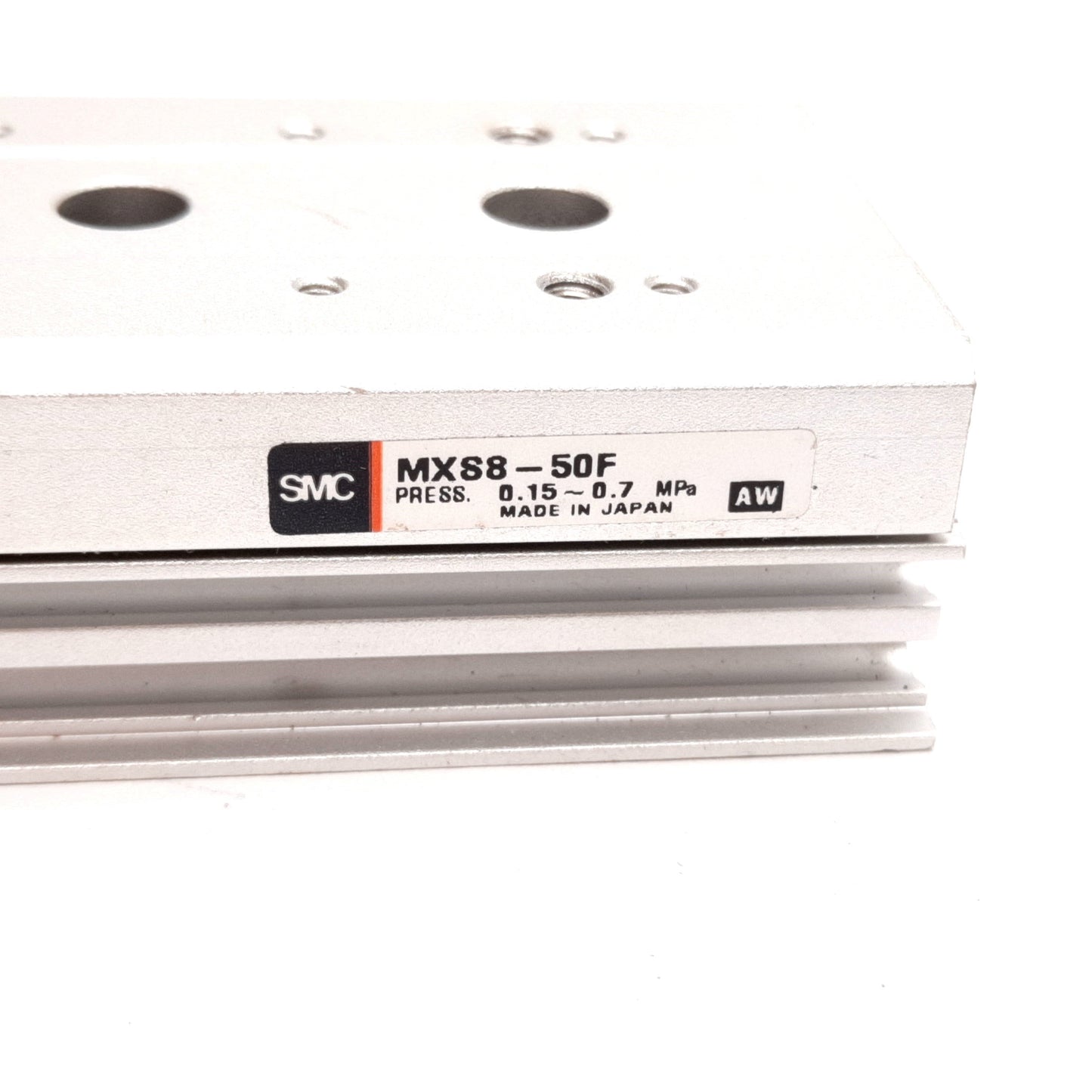 Used SMC MXS8-50F Pneumatic Slide Table, Bore: 8mm, Stroke: 50mm, M5x0.8, 0.15-0.7MPa