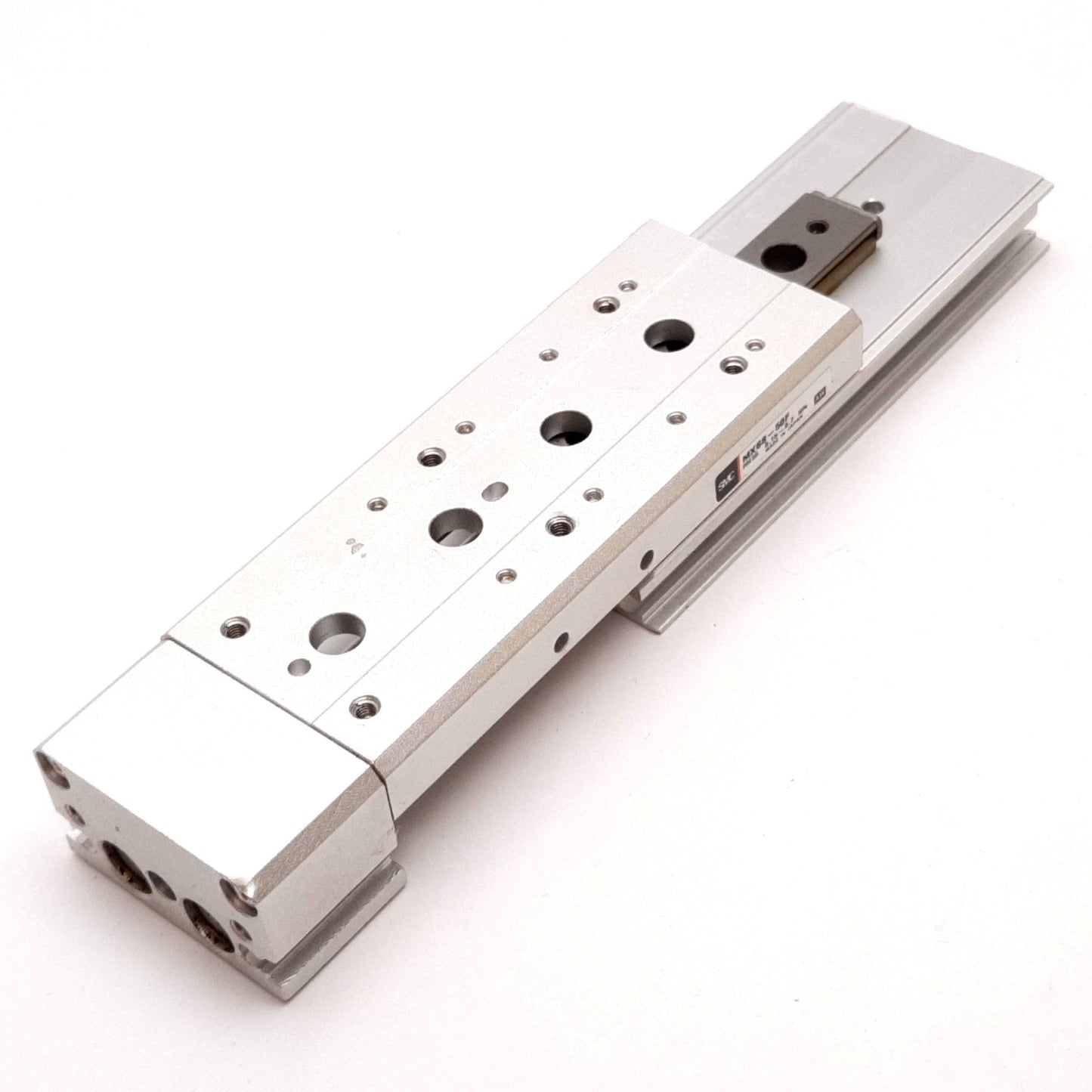 Used SMC MXS8-50F Pneumatic Slide Table, Bore: 8mm, Stroke: 50mm, M5x0.8, 0.15-0.7MPa