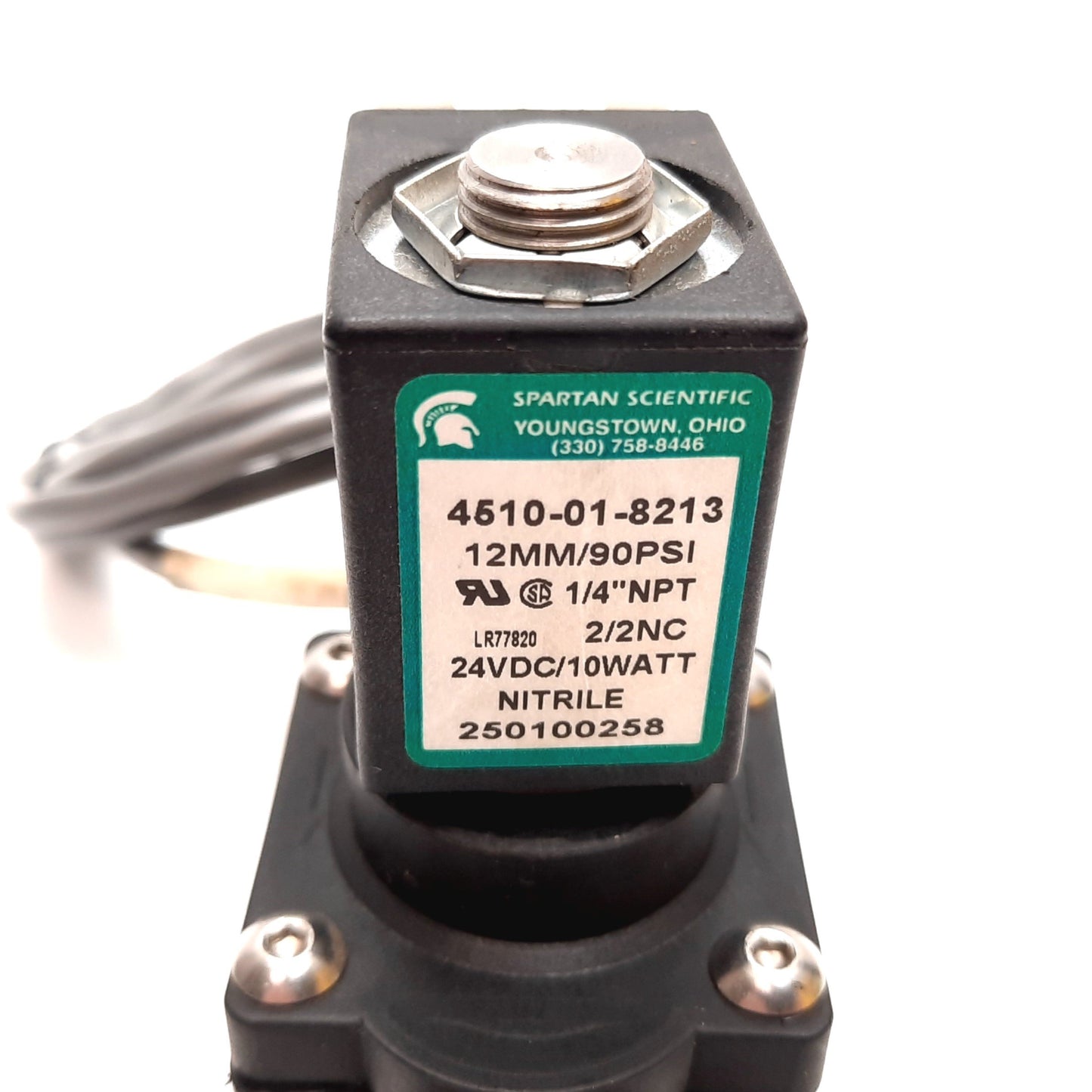 Used Spartan Scientific 4510-01-8213 Solenoid Valve, 2/2, 90psi, 1/4" NPT, 24VDC