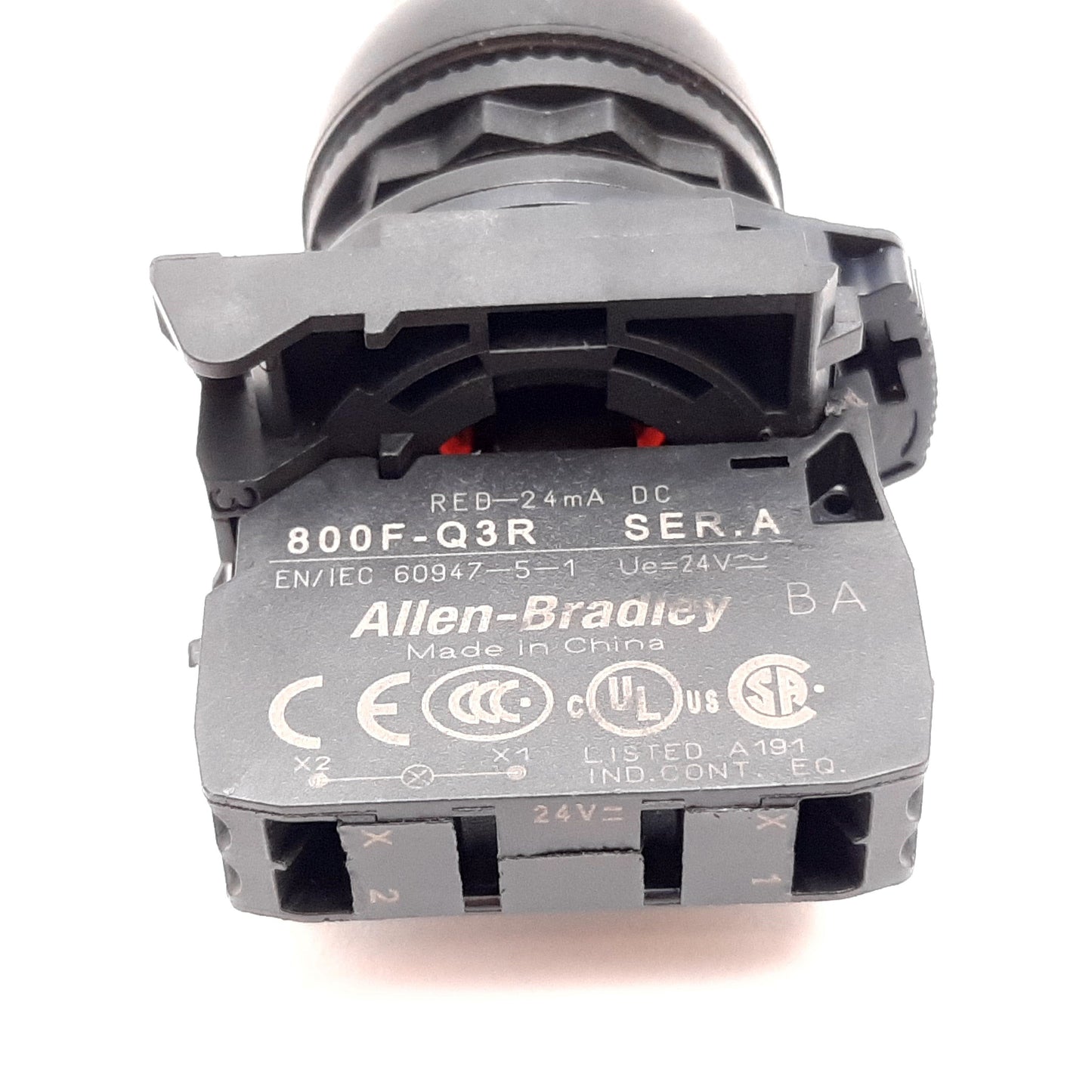 Used Allen Bradley 800F-Q3R Illuminated LED Red Pushbutton Switch, 24V AC/DC