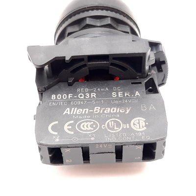 Used Allen Bradley 800F-Q3R Illuminated LED Red Pushbutton Switch, 24V AC/DC