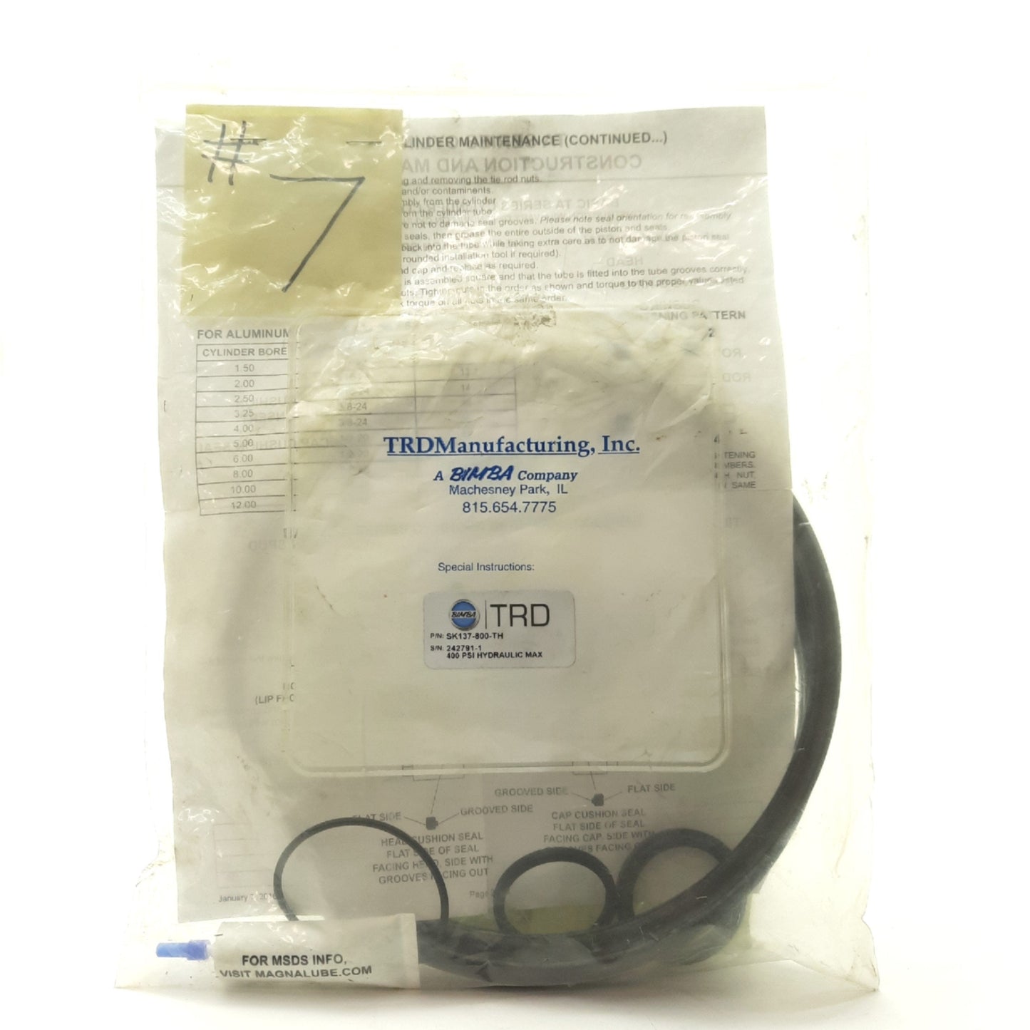 New Bimba SK137-800-TH TA Series Pneumatic Cylinder Rebuild/Seal Kit, 8" Bore