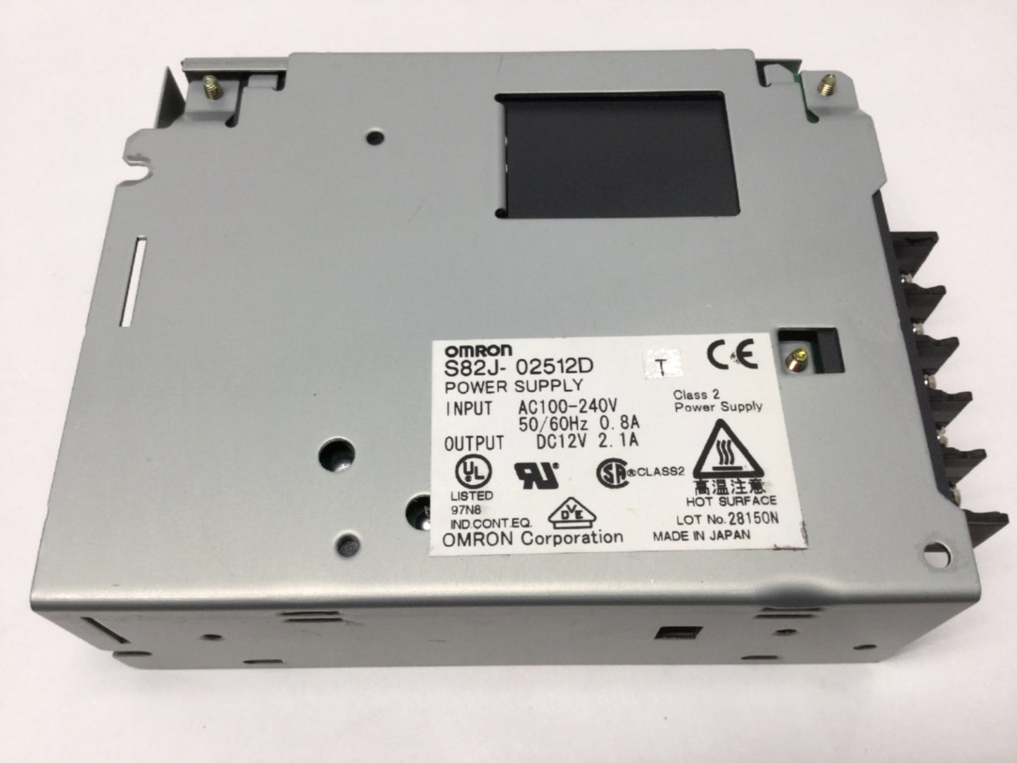 Used Omron S82J-02512D Switching Power Supply, 100-240VAC 0.8A In, 12VDC 2.1A Output