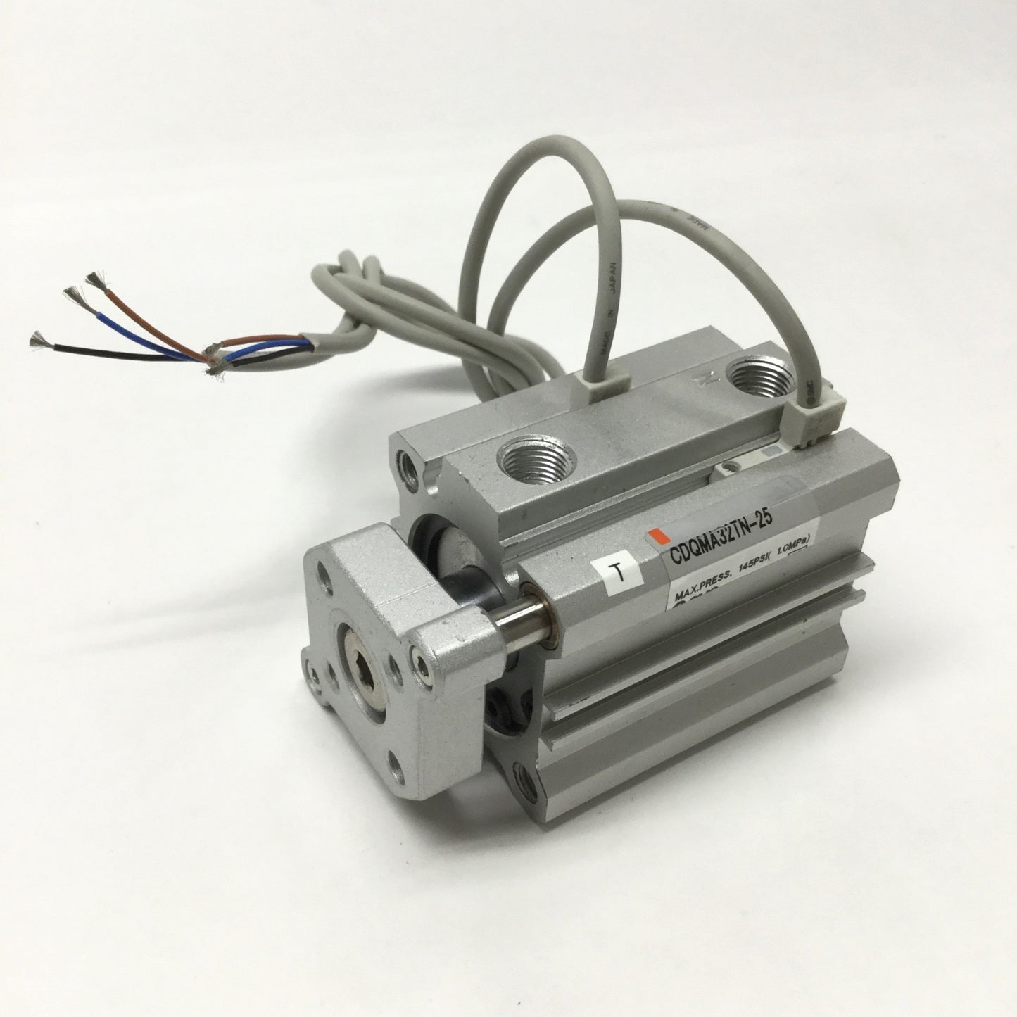 Used SMC CDQMA32TN-25 Compact Guide Rod Cylinder, 32mm Bore, 25mm Stroke w/ Switches