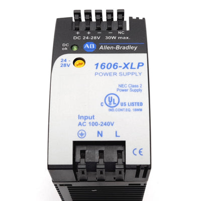 Used Allen Bradley 1606-XLP30E Power Supply, In: 100-240VAC, Out: 24-28VDC 1.3A 30W