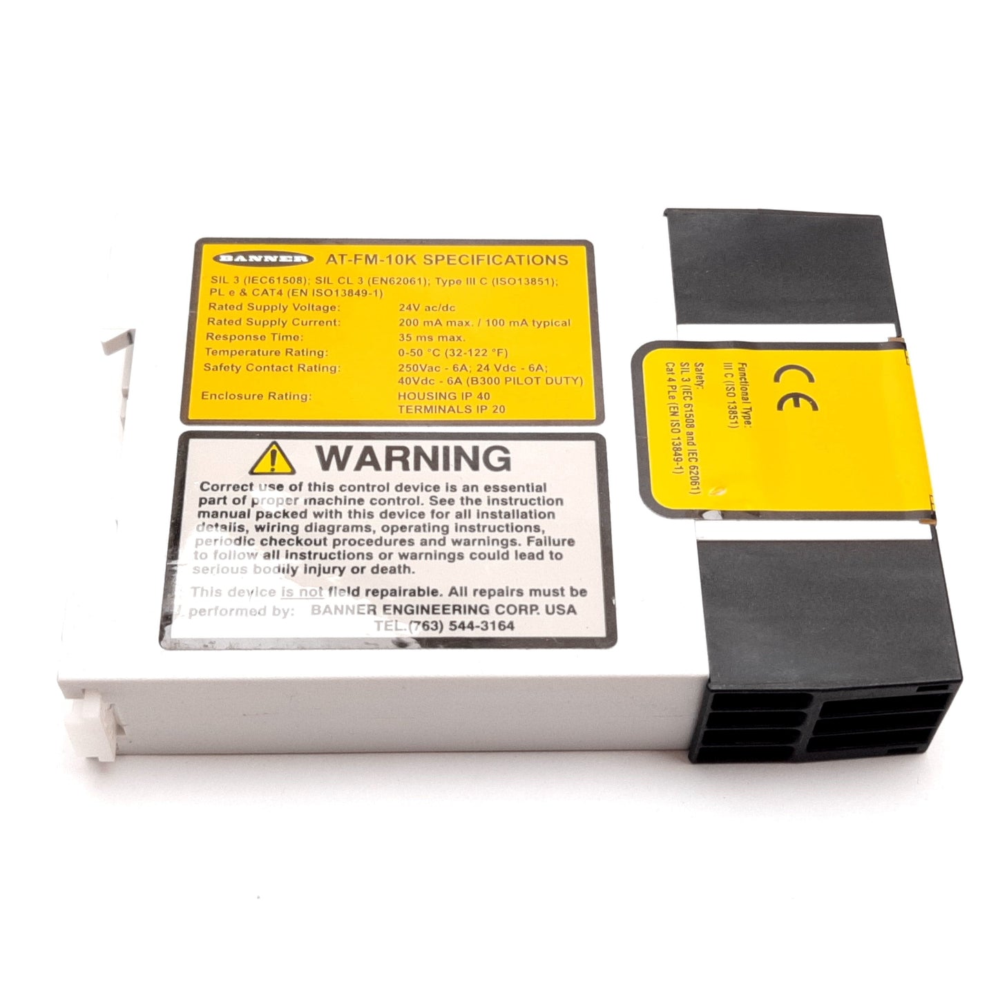 Used Banner AT-FM-10K Safety Relay Duo-Touch Two-Hand Control Module, 2-NO, 24VAC/DC