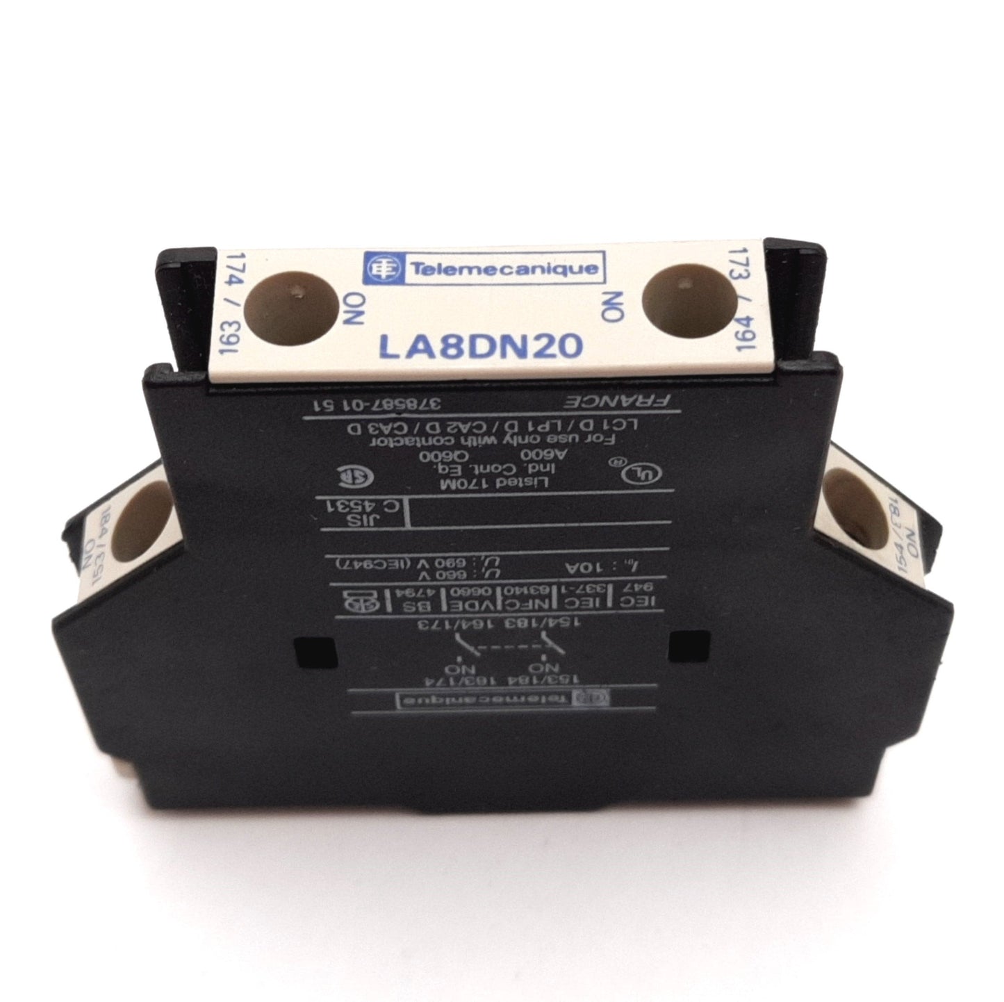 Used Telemecanique LA8DN20 Auxiliary Contact Block, 2x N/O, Rating: 660V 10A