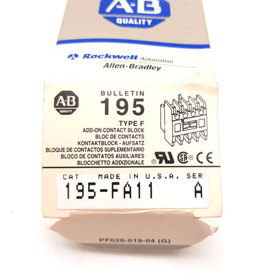 New Allen Bradley 195-FA11 Auxiliary Contact Block, 1x N/O 1x N/C, 690V 10A