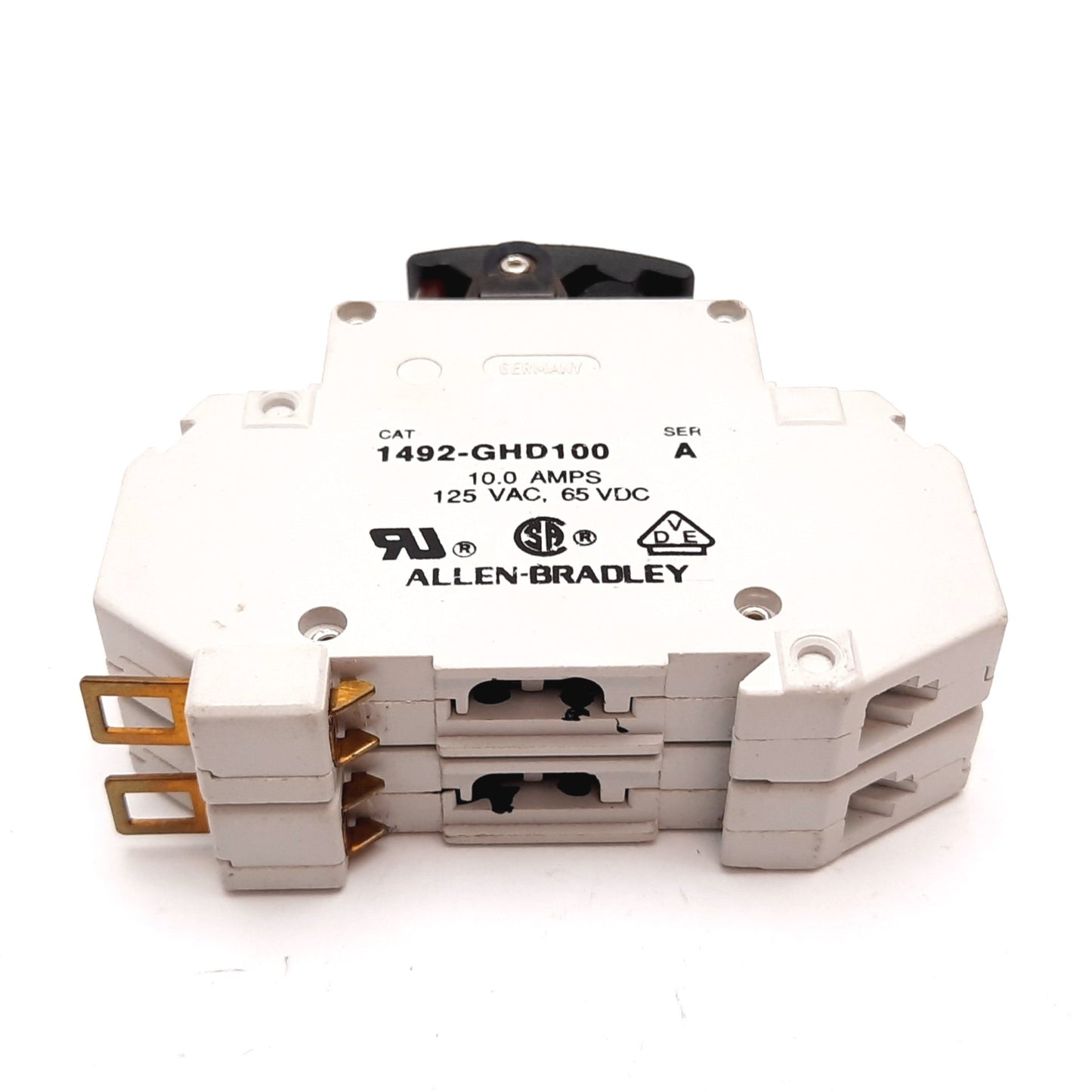 Used Allen Bradley 1492-GHD100 Circuit Breaker, 2-Pole, Rating: 10A 125VAC 65VDC