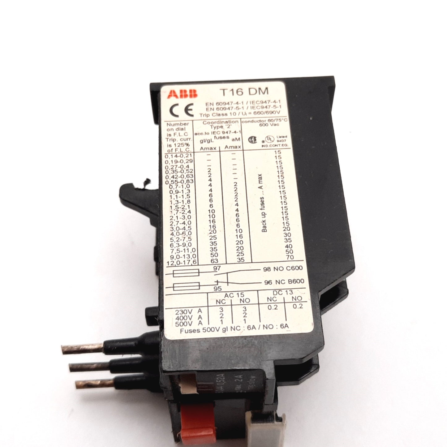 Used ABB T16DM Adjustable Overload Relay, Range: 0.35-0.52A, Rating: 660VAC