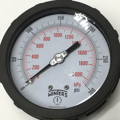 Used Winters PCC607C3Y Industrial Pressure Gauge, 4" Dial, 300psi / 2068kPa, 1/4" NPT