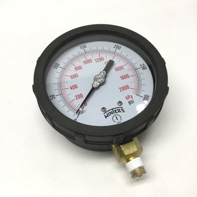 Used Winters PCC607C3Y Industrial Pressure Gauge, 4" Dial, 300psi / 2068kPa, 1/4" NPT