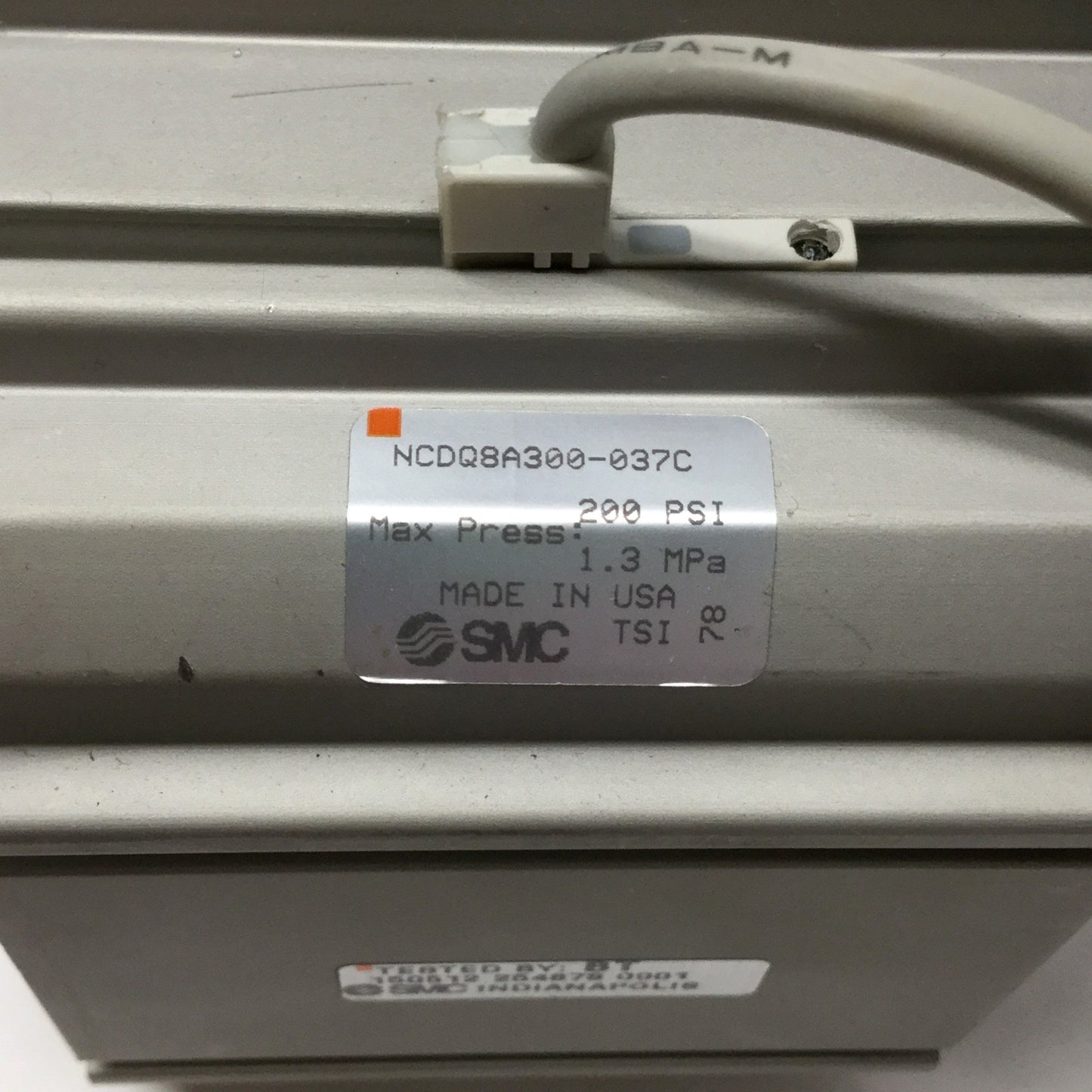Used SMC NCDQ8A300-037C Compact Pneumatic Cylinder 3" Bore, 3/8" Stroke w/Switches