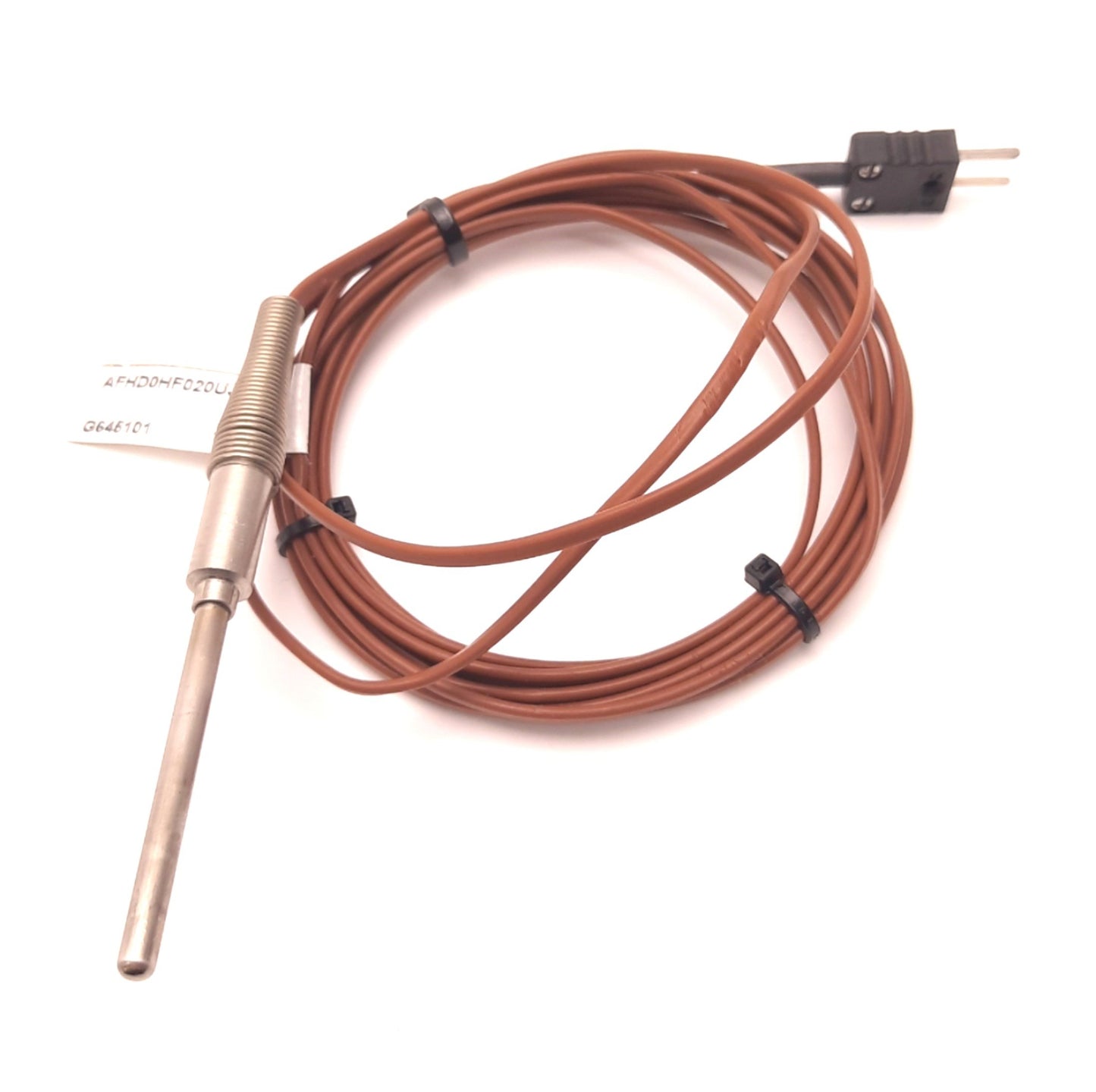 New – Open box Watlow AFHD0HF020UJ100 Type J Thermocouple 0.188" Dia, Mini Plug, Stranded FEP