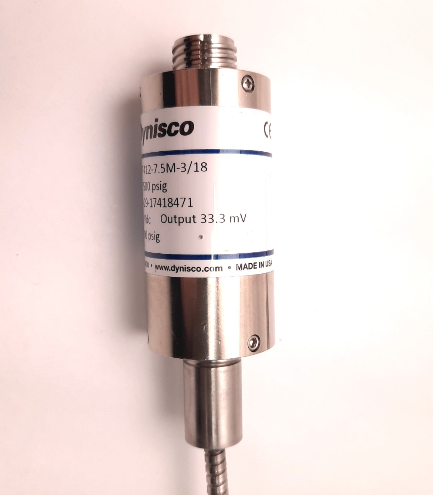 New Dynisco TPT412-7.5M-3/18 Pressure Transducer 0-7500 Psig, 10v DC, 33.3mV