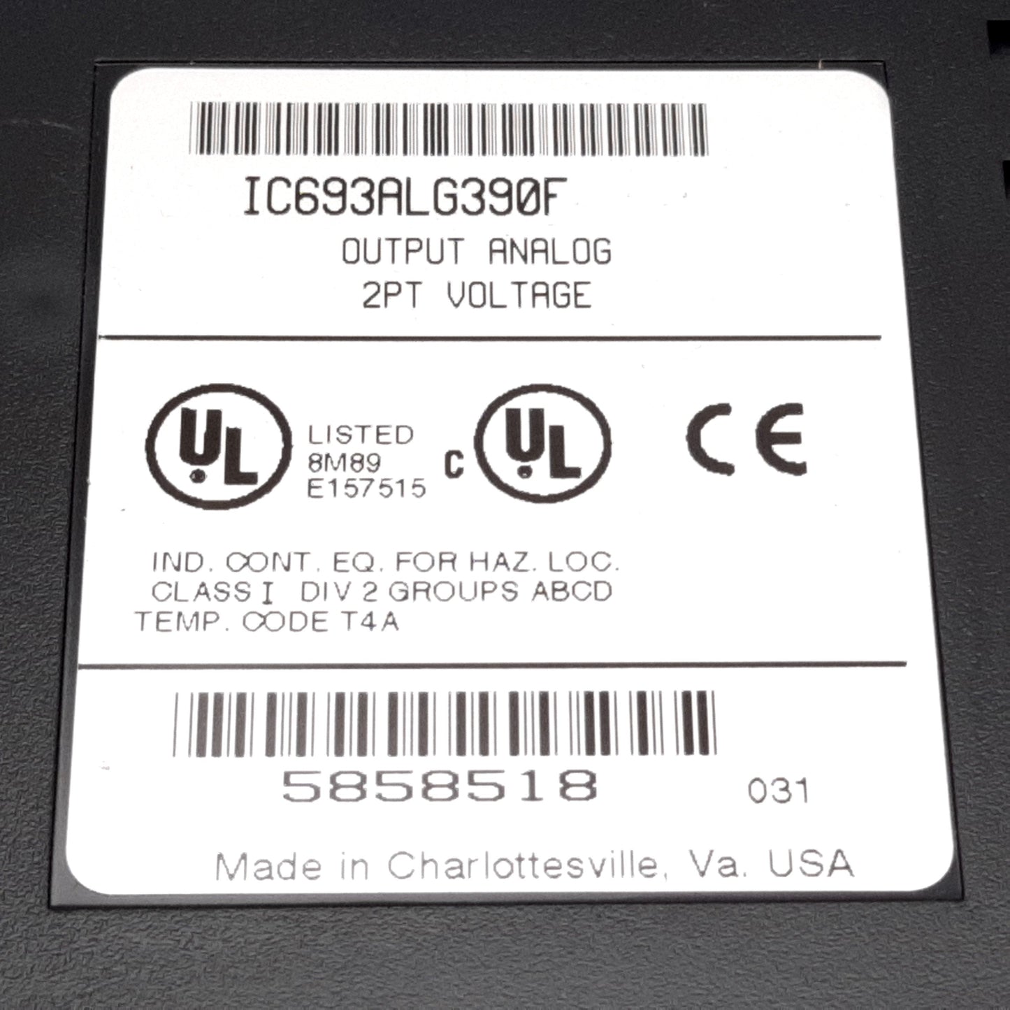 Used GE Fanuc IC693ALG390F Analog Voltage Output PLC Module, Series 90-30, 2-Point
