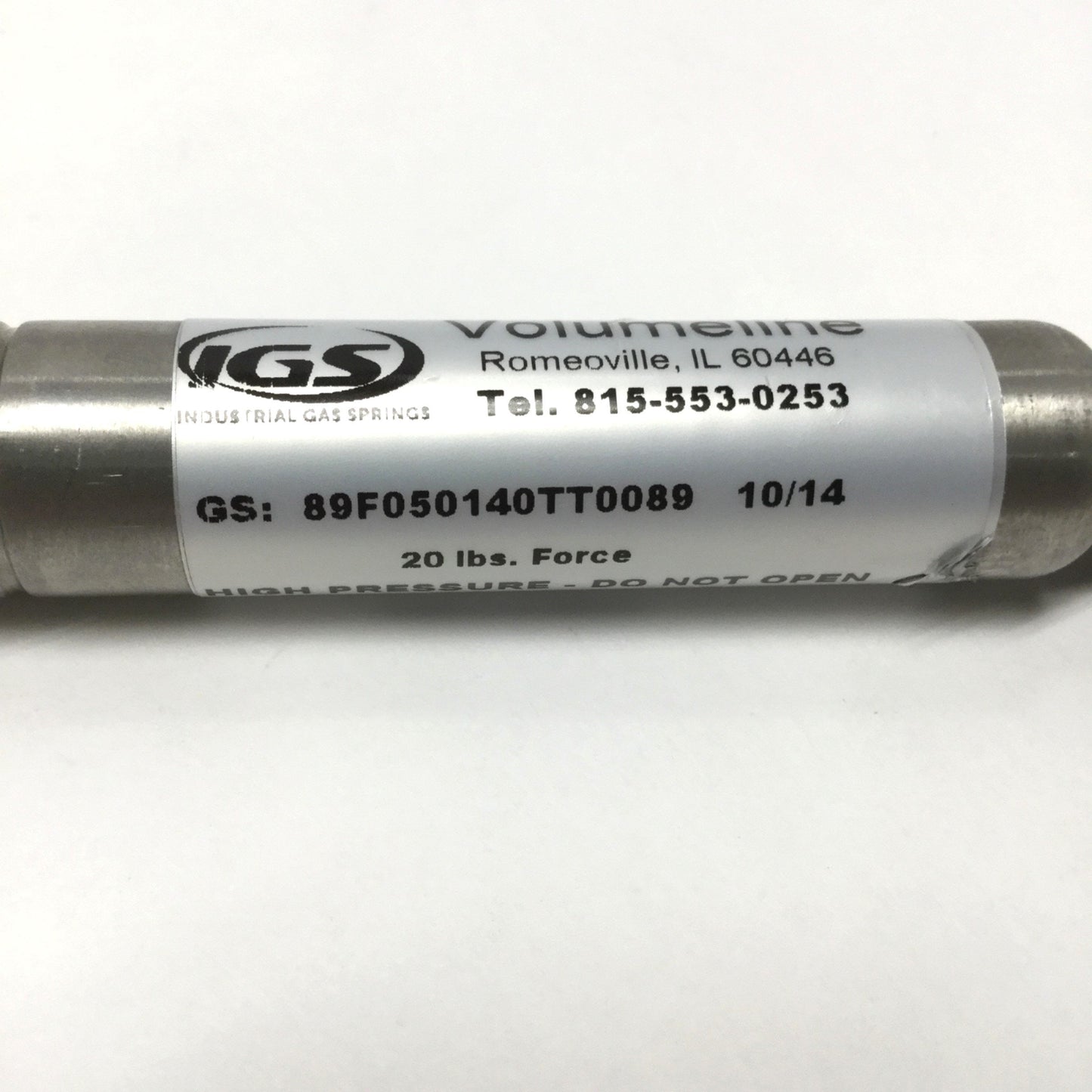 Used IGS 89F050140TT0089 Volumeline Stainless Steel Gas Spring 20lbf, 50mm Stroke