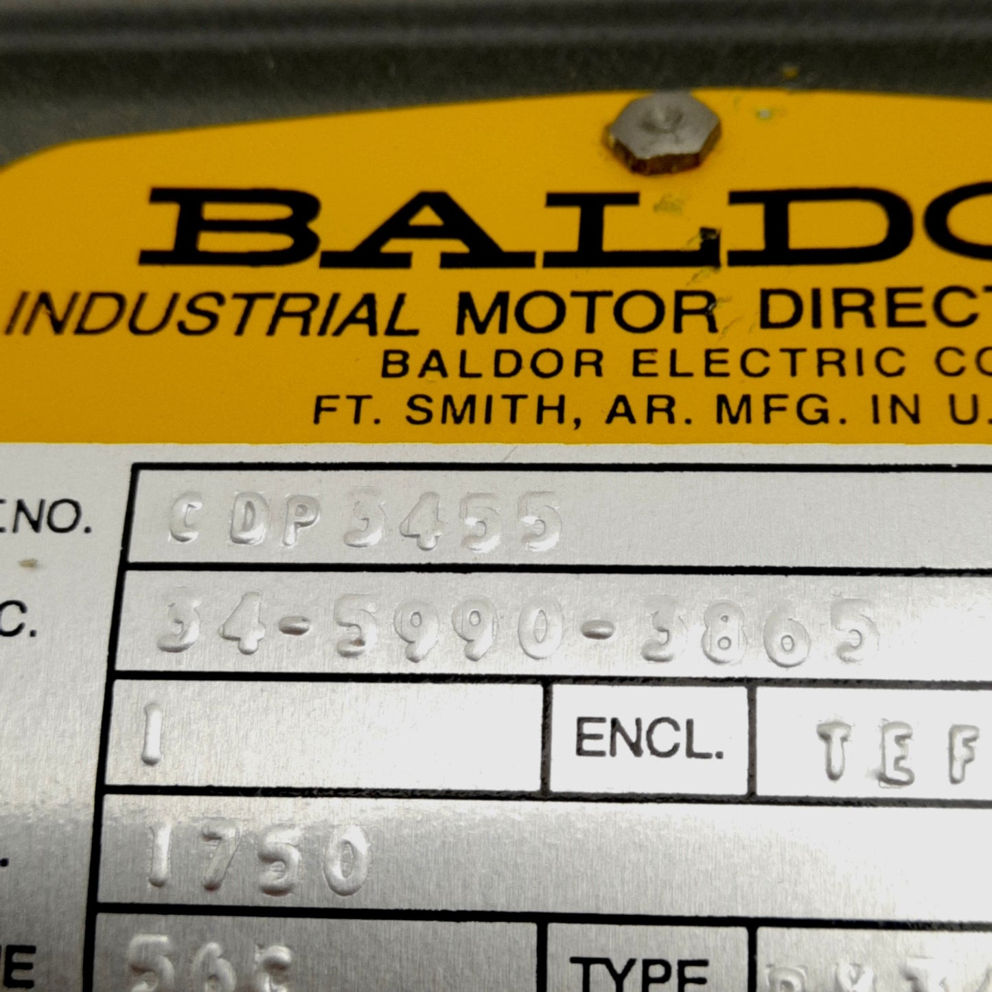 Used Baldor CDP3455 Brushed DC Motor 1HP, 1750RPM, 180VDC 5A, 56C, 5/8" Shaft