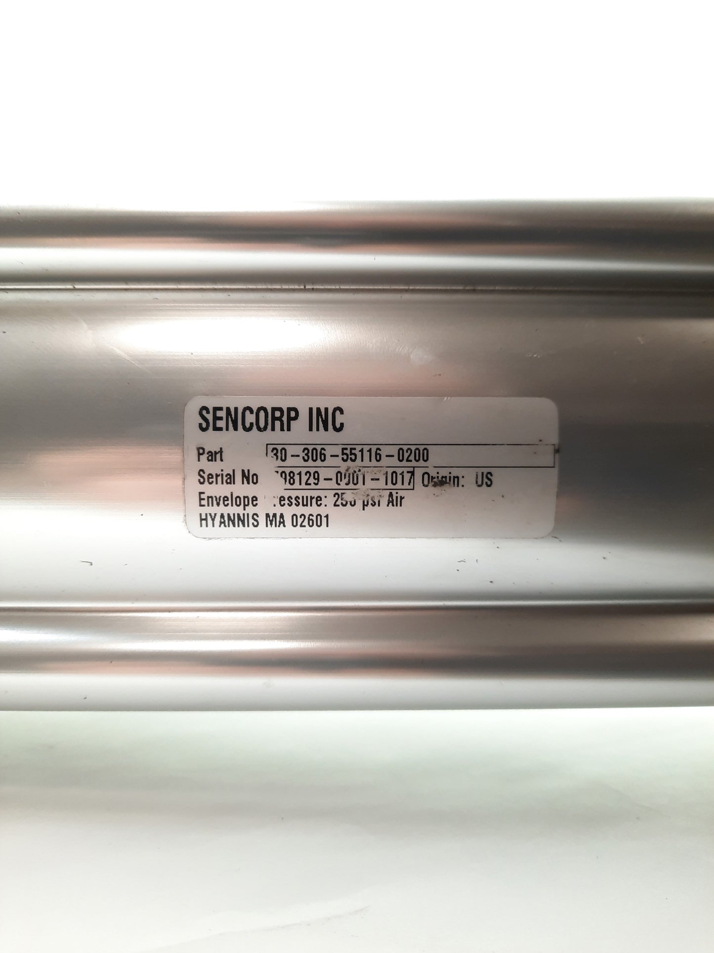 Used Sencorp 30-306-55116-0200 Pneumatic Cylinder 15" Stroke 3" Bore 1/2"NPT 250PSI