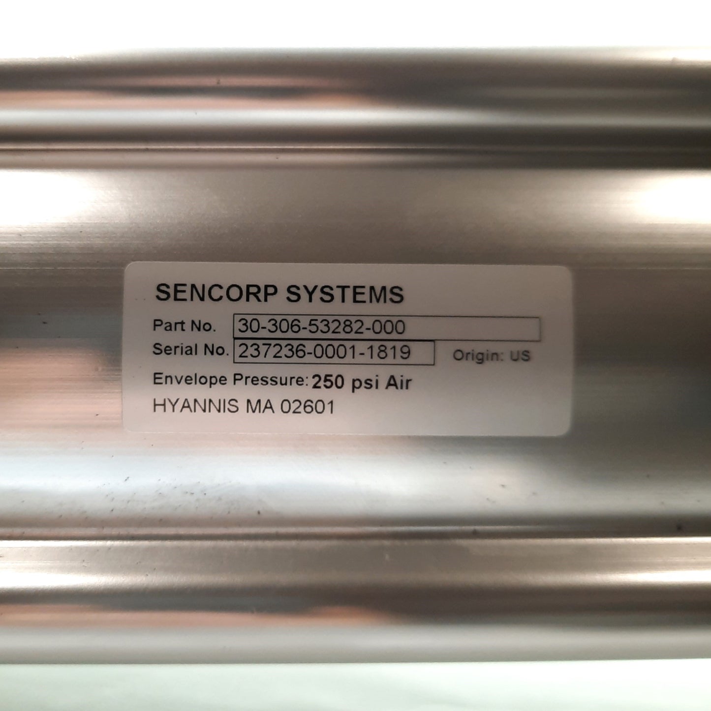 Used Sencorp 30-306-53282-000 Pneumatic Cylinder 18" Stroke 3" Bore 1/2"NPT 250PSI