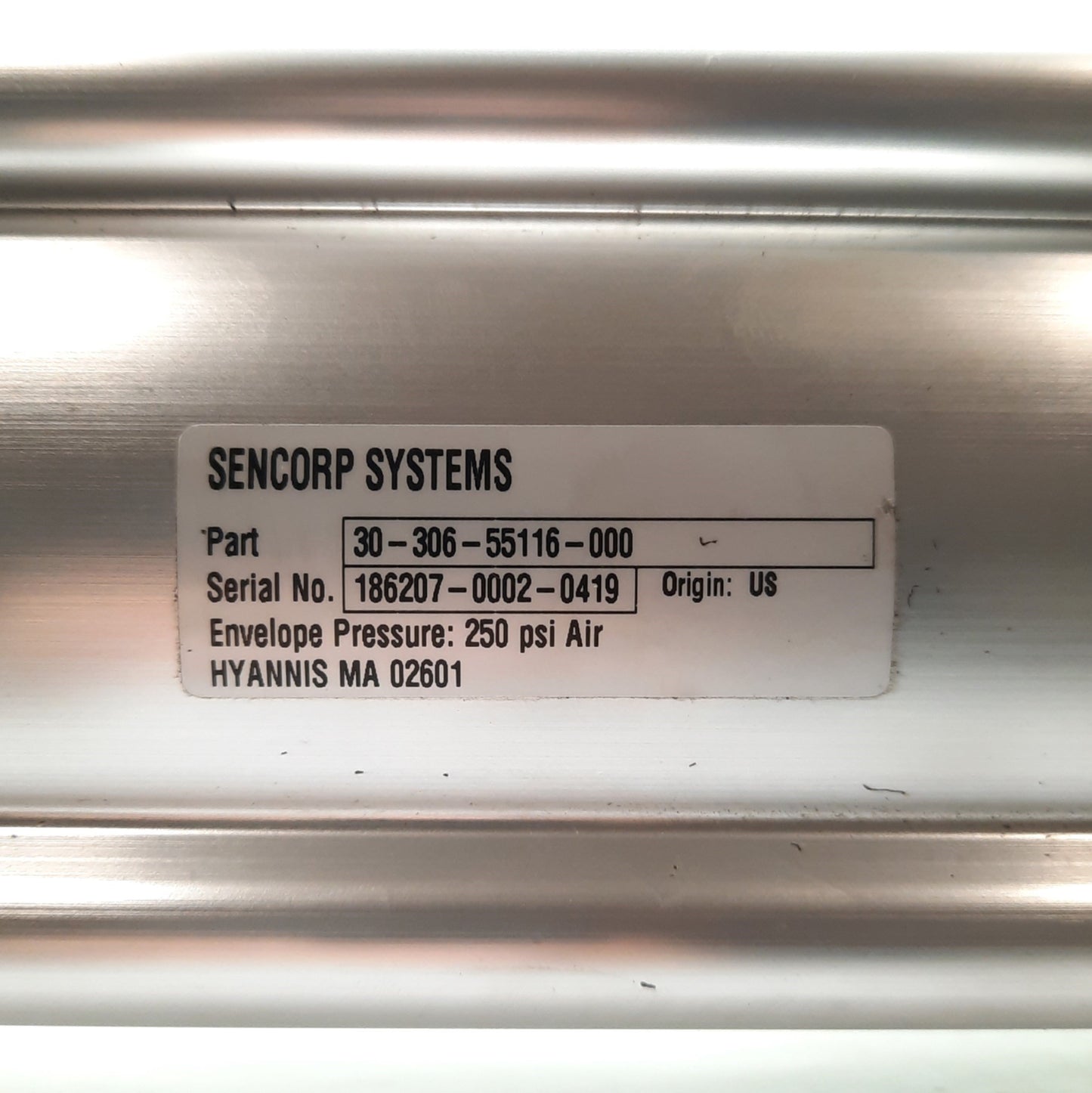 Used Sencorp 30-306-55116-000 Pneumatic Cylinder 15" Stroke 3" Bore 1/2"NPT 250PSI
