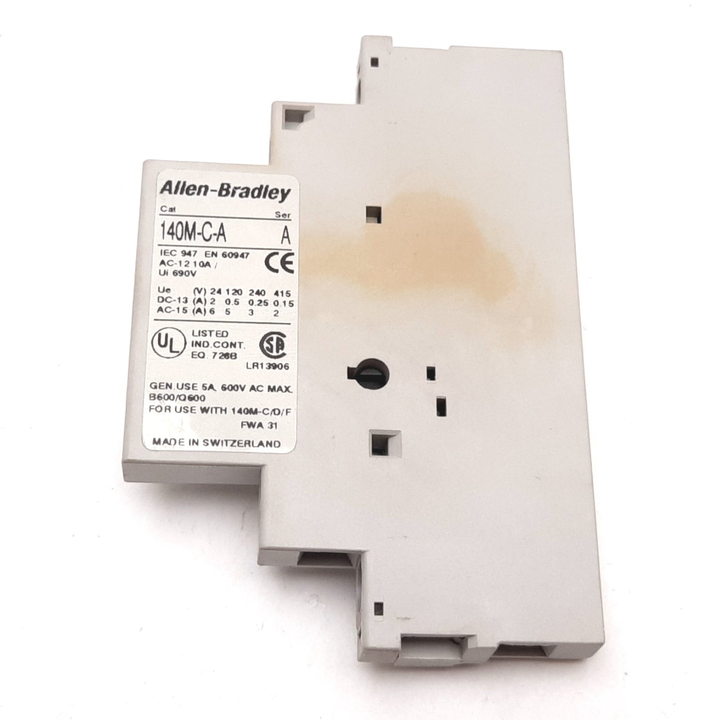 Used Allen Bradley 140M-C-A Auxiliary Contact Block, 2-Pole N/O, Rating: 10A 690V