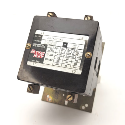 Used Arrow Hart ACC-620-U Heavy Duty Contactor 240VAC Coil, 1-Ph, 2-Pole, 75A 600VAC