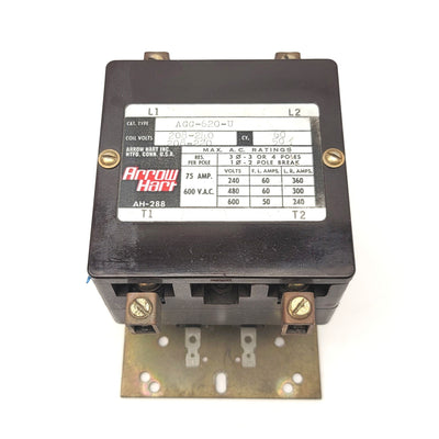 Used Arrow Hart ACC-620-U Heavy Duty Contactor 240VAC Coil, 1-Ph, 2-Pole, 75A 600VAC