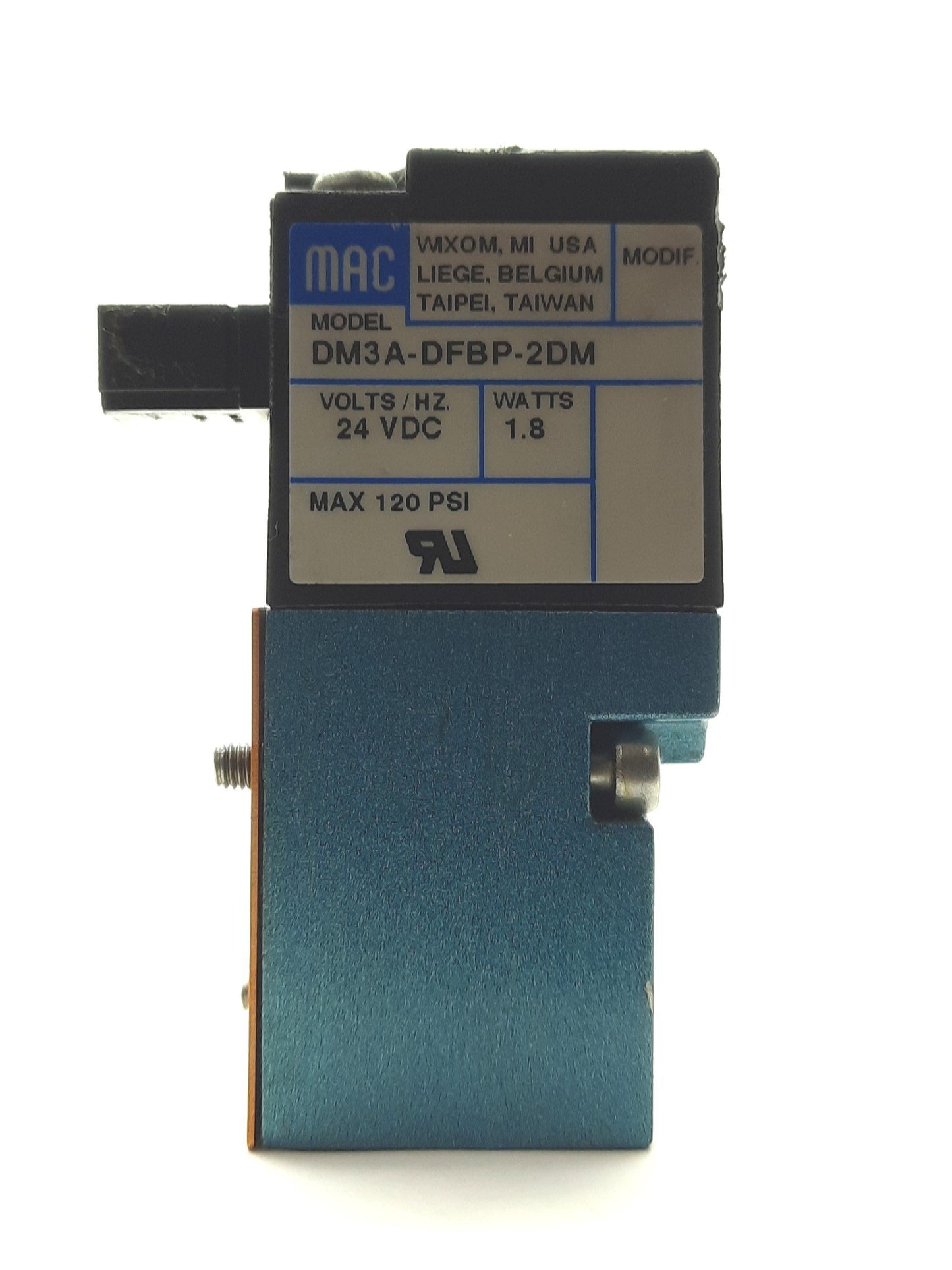 Used MAC Valves DM3A-DFBP-2DM Solenoid Pilot Valve, 3-Way, 120PSI, 24VDC 1.8W