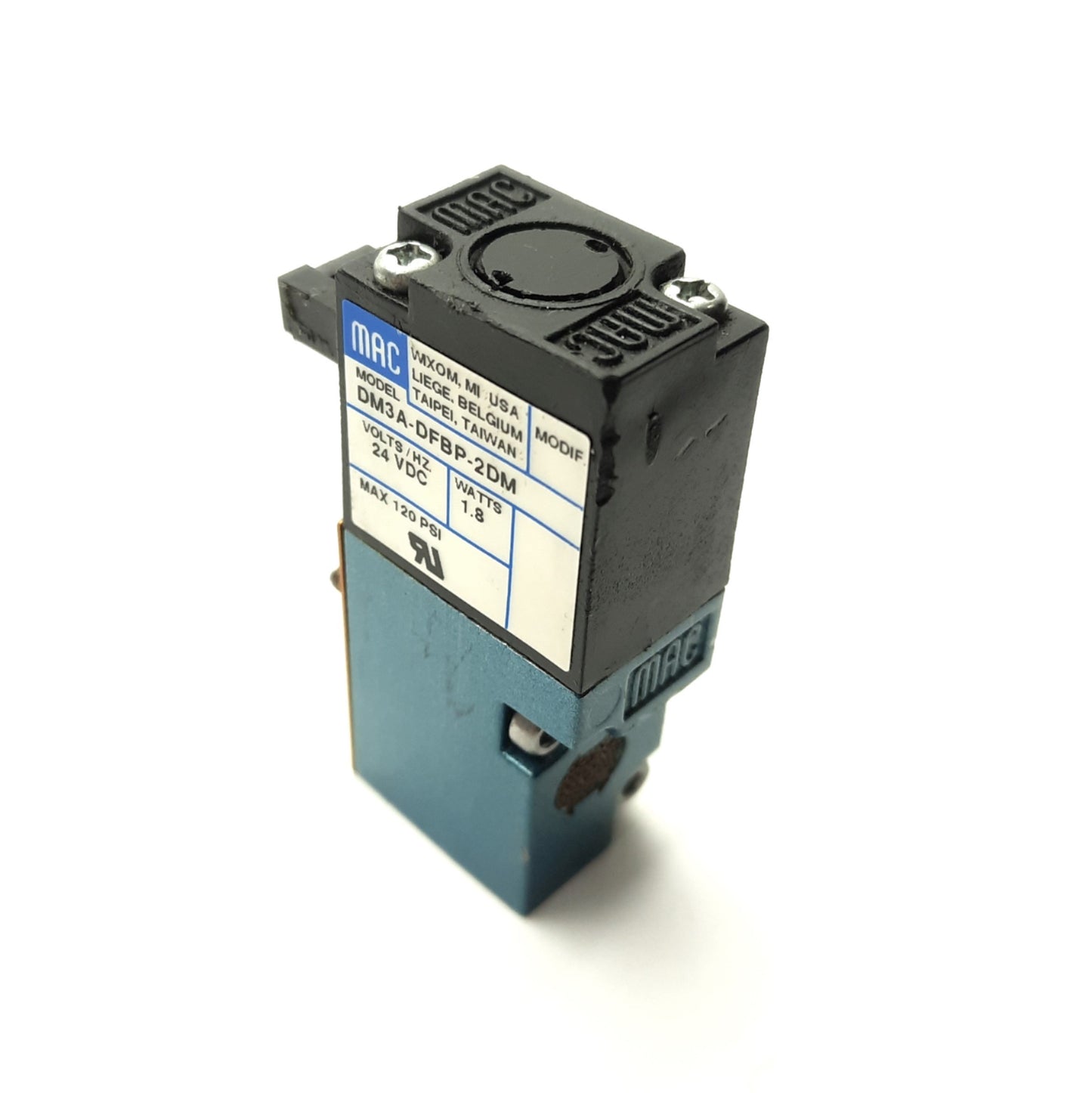 Used MAC Valves DM3A-DFBP-2DM Solenoid Pilot Valve, 3-Way, 120PSI, 24VDC 1.8W