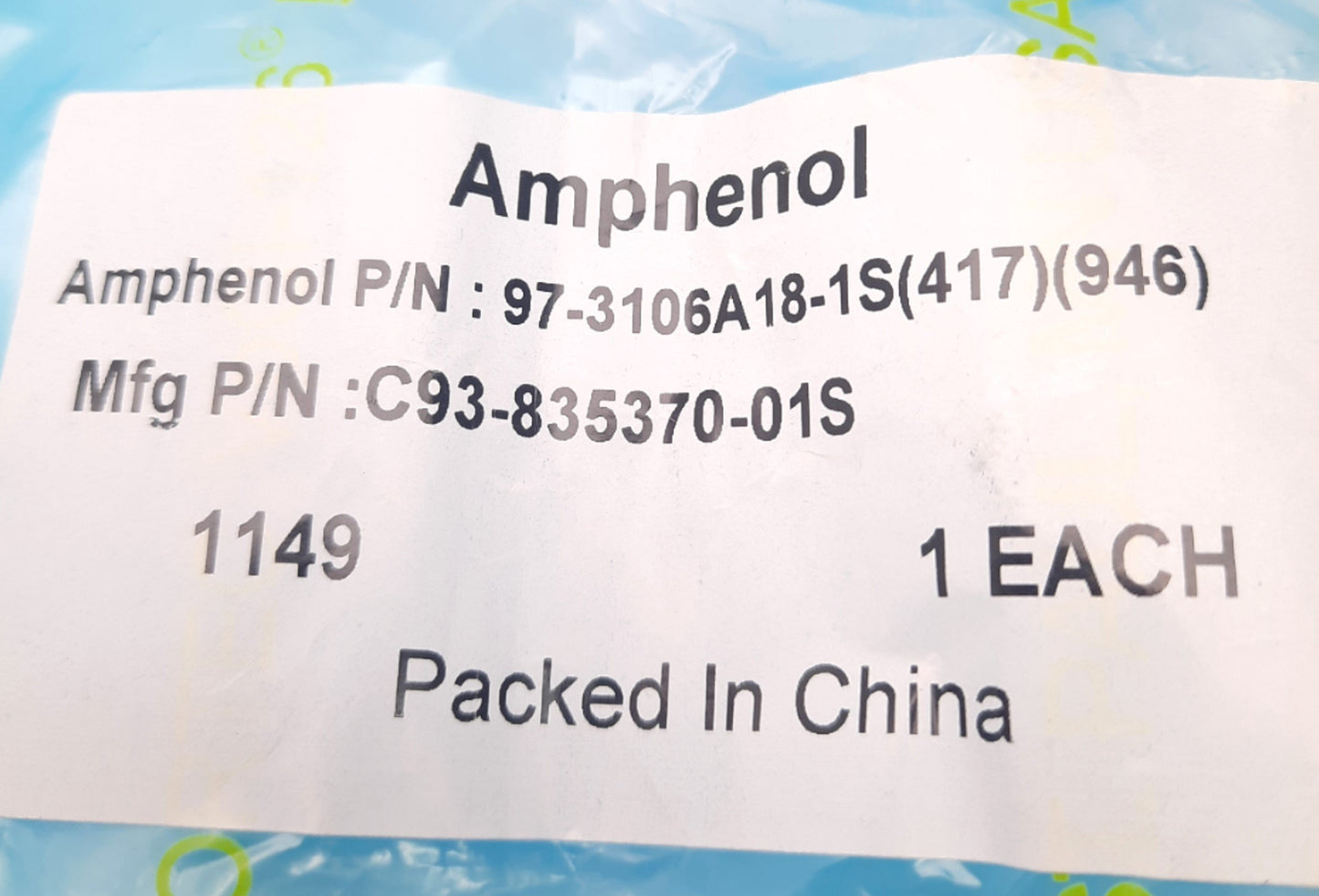 Used Amphenol 97-3106A18-1S MIL-5015 Female Connector Plug 13A, 500v AC, 700v DC