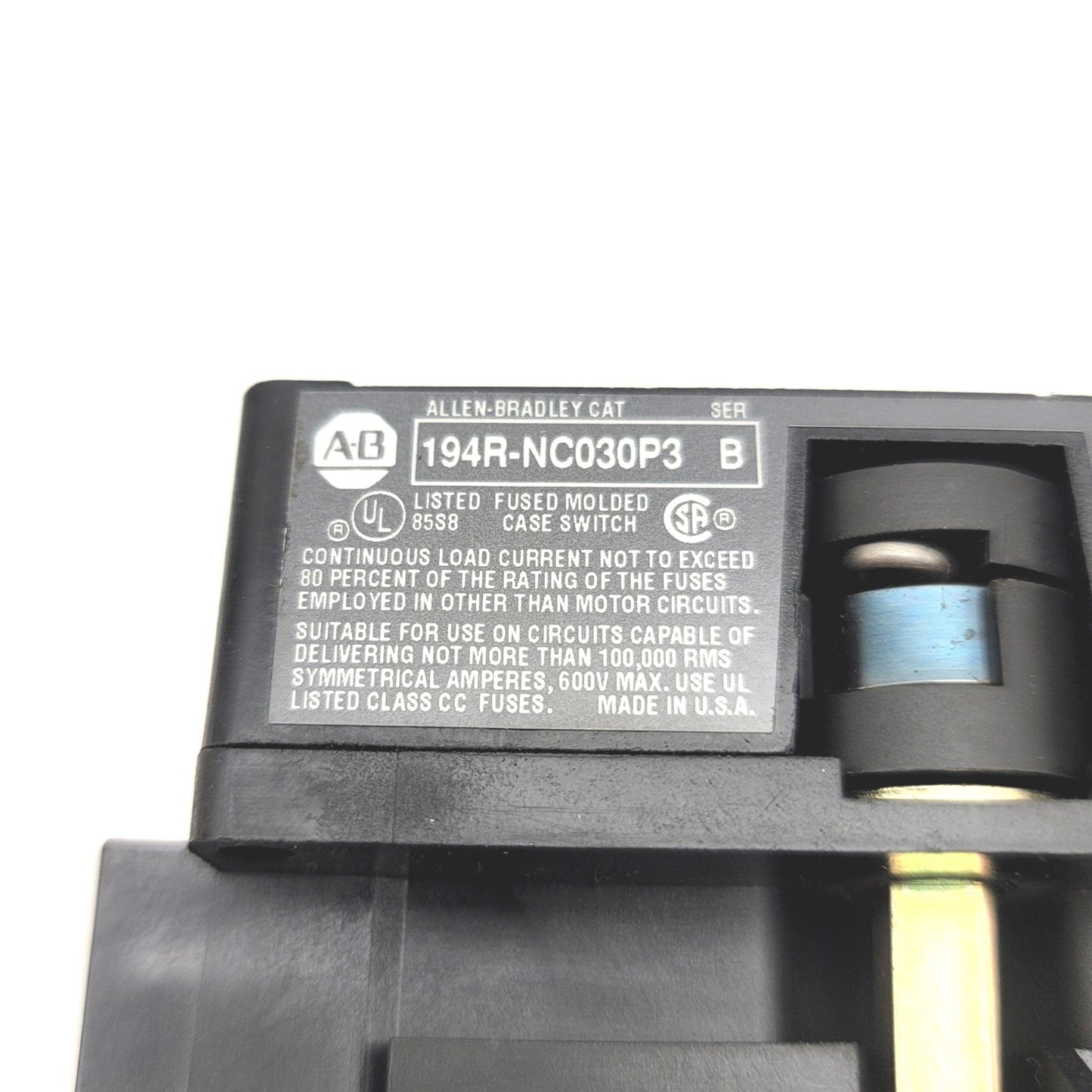 Used Allen Bradley 194R-NC030P3 Ser B Disconnect Switch, 3-Pole, 30A, 250VDC 600VAC
