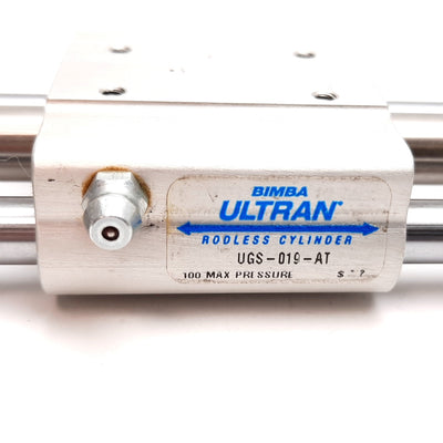 Used Bimba UGS-019-AT Ultran Rodless Cylinder, Bore: 7/16", Stroke: 9", 100psi, 10-32