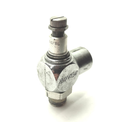 Used Bimba FCP8L Adjustable Flow Control Valve, 0-150PSI, 1/2"NPT Male to Female