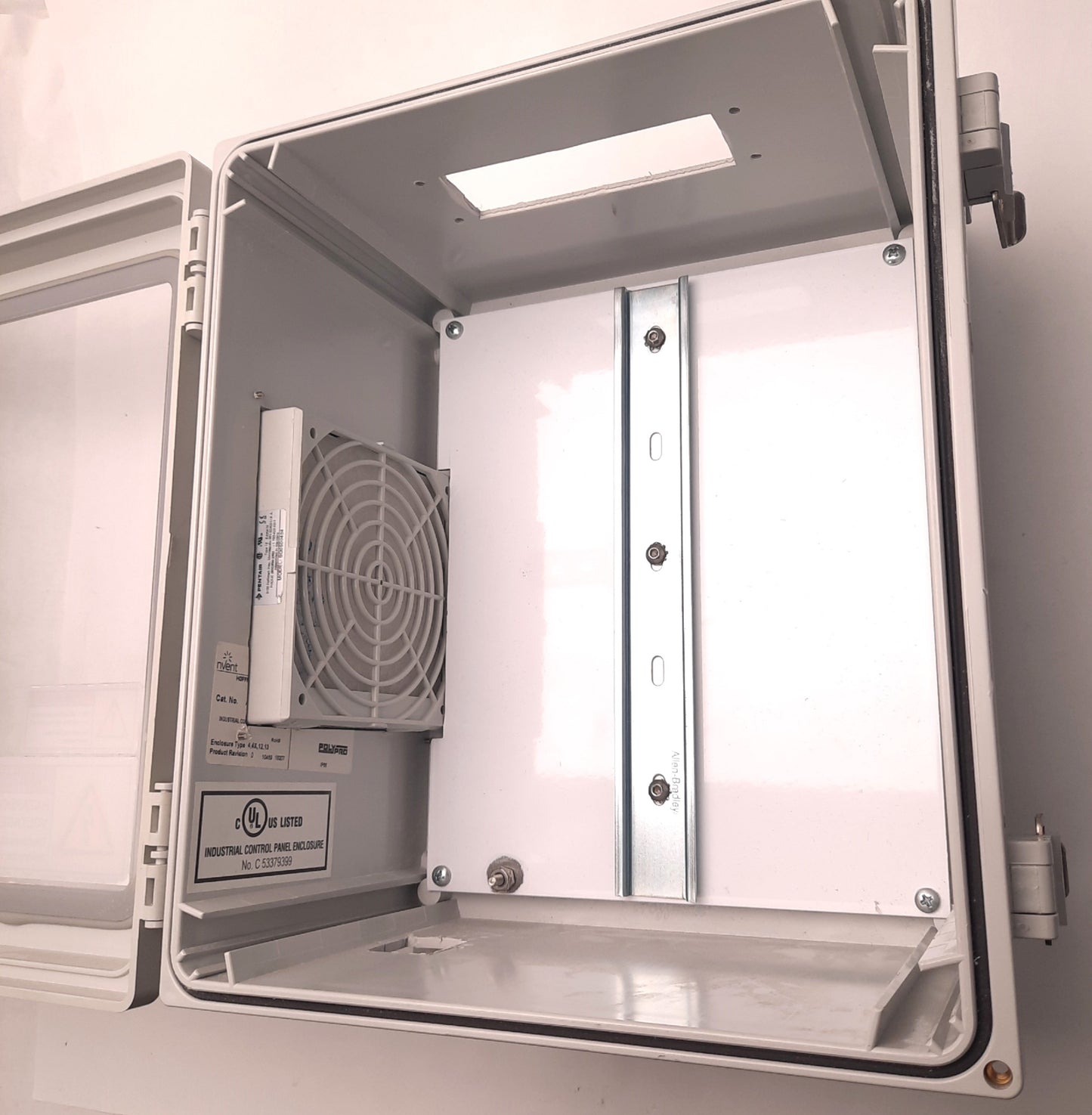 Used Hoffman A12106PHCW Enclosure w/ Exhaust & Window 12" x 10" x 6.38" *Two Holes*