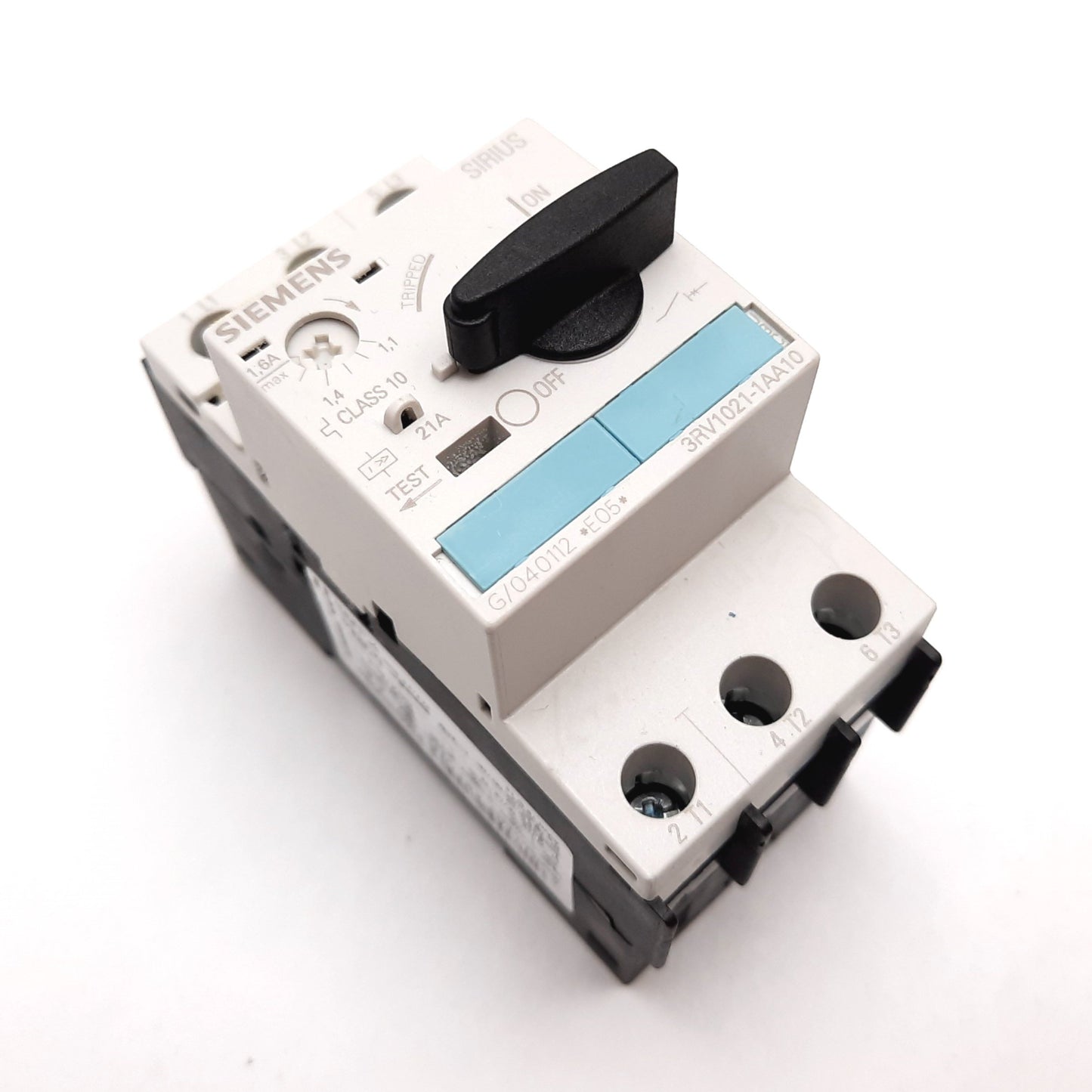 Used Siemens 3RV1021-1AA10 Motor Protection Circuit Breaker, 3-Pole, 1.1-1.6A, 690VAC