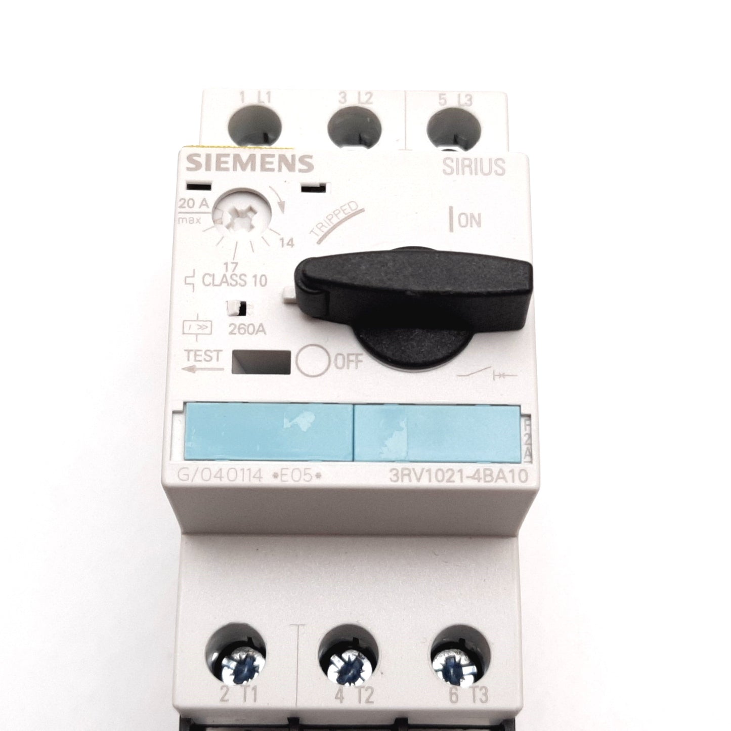 Used Siemens 3RV1021-4BA10 Motor Protection Circuit Breaker, 3-Pole, 14-20A, 690VAC
