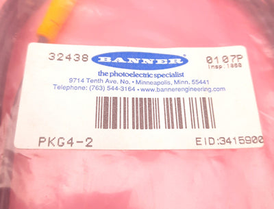 New – Open box Banner Engineering PKG4-2 32438 Sensor Cordset M8 4-Pin Quick Disconnect, 2m