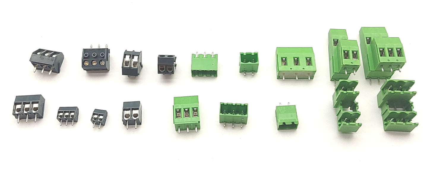 New – Open box Lot of Through Hole PCB Screw Terminal/Receptacle Blocks 2-3 Pin Various Pitch