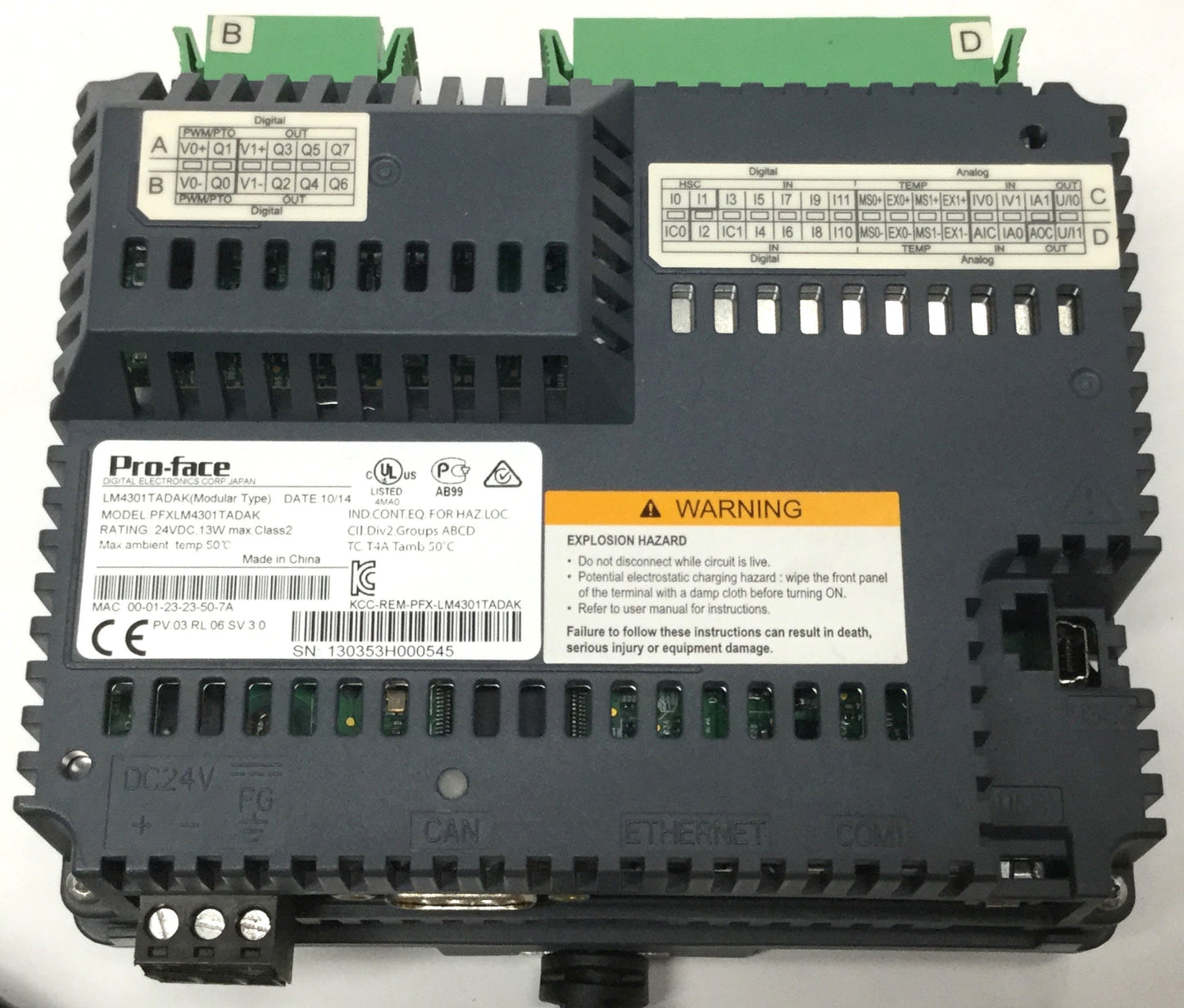 Used Pro-Face PFXLM4301TADAK HMI+Control 5.7" Touchscreen Panel, Analog/Digital, Sink