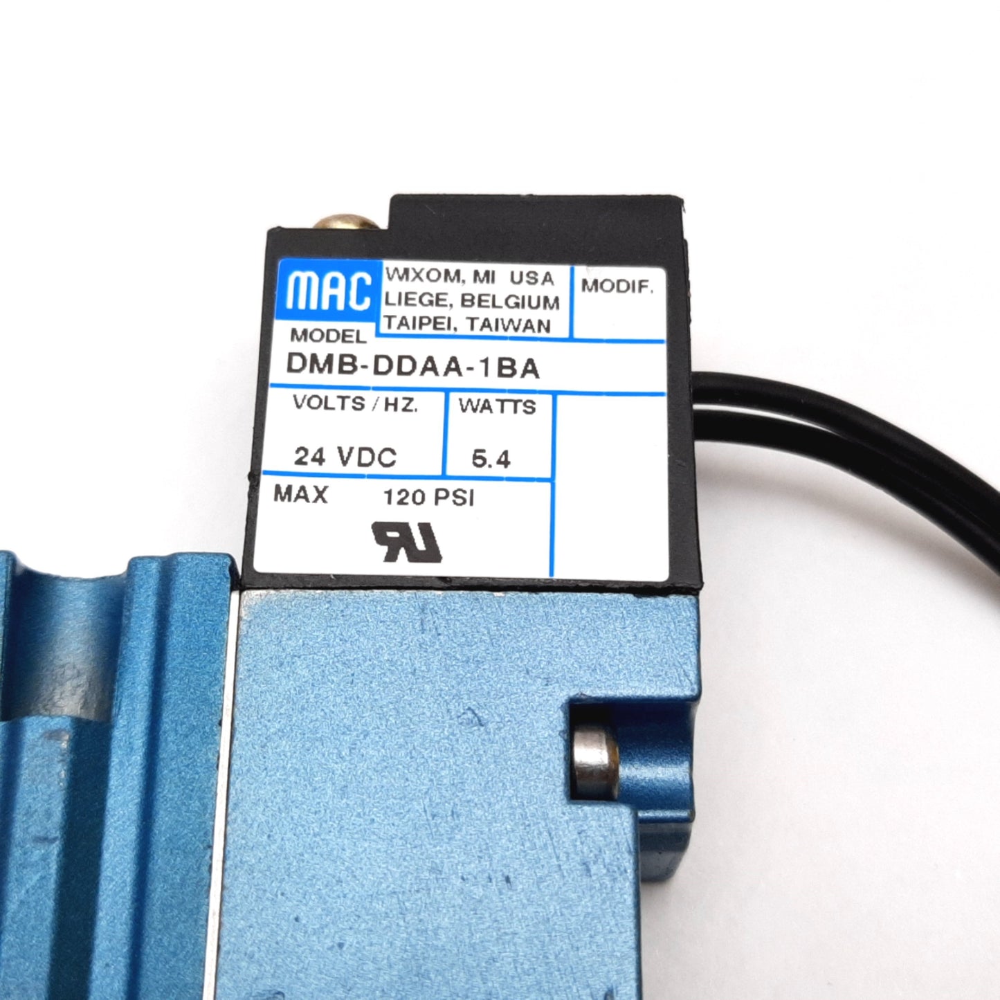 Used Mac 52A-11-B0A-DM-DDAA-1BA Solenoid Valve, 2-Position 3-Port, 24VDC, 1/4" NPT