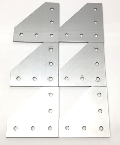 Used Lot of 6 80/20 4351 Aluminum Hardware 90° Angled Flat Plates, 5-Hole, 15-Series