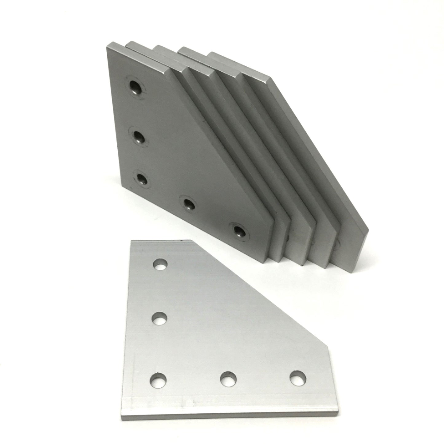 Used Lot of 6 80/20 4351 Aluminum Hardware 90° Angled Flat Plates, 5-Hole, 15-Series