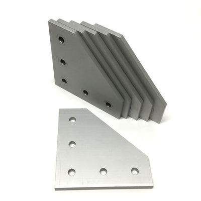 Used Lot of 6 80/20 4351 Aluminum Hardware 90° Angled Flat Plates, 5-Hole, 15-Series