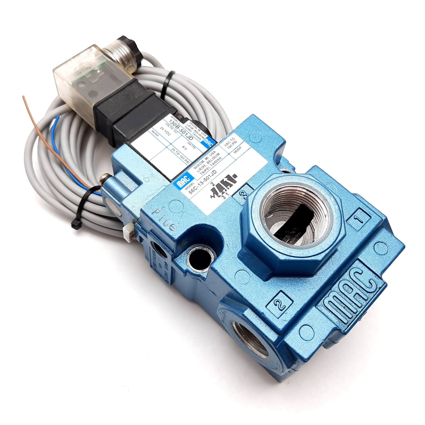 Used MAC 56C-13-501JD Solenoid Valve, 2-Position 3-Port, 24VDC, Vacuum to 150psi