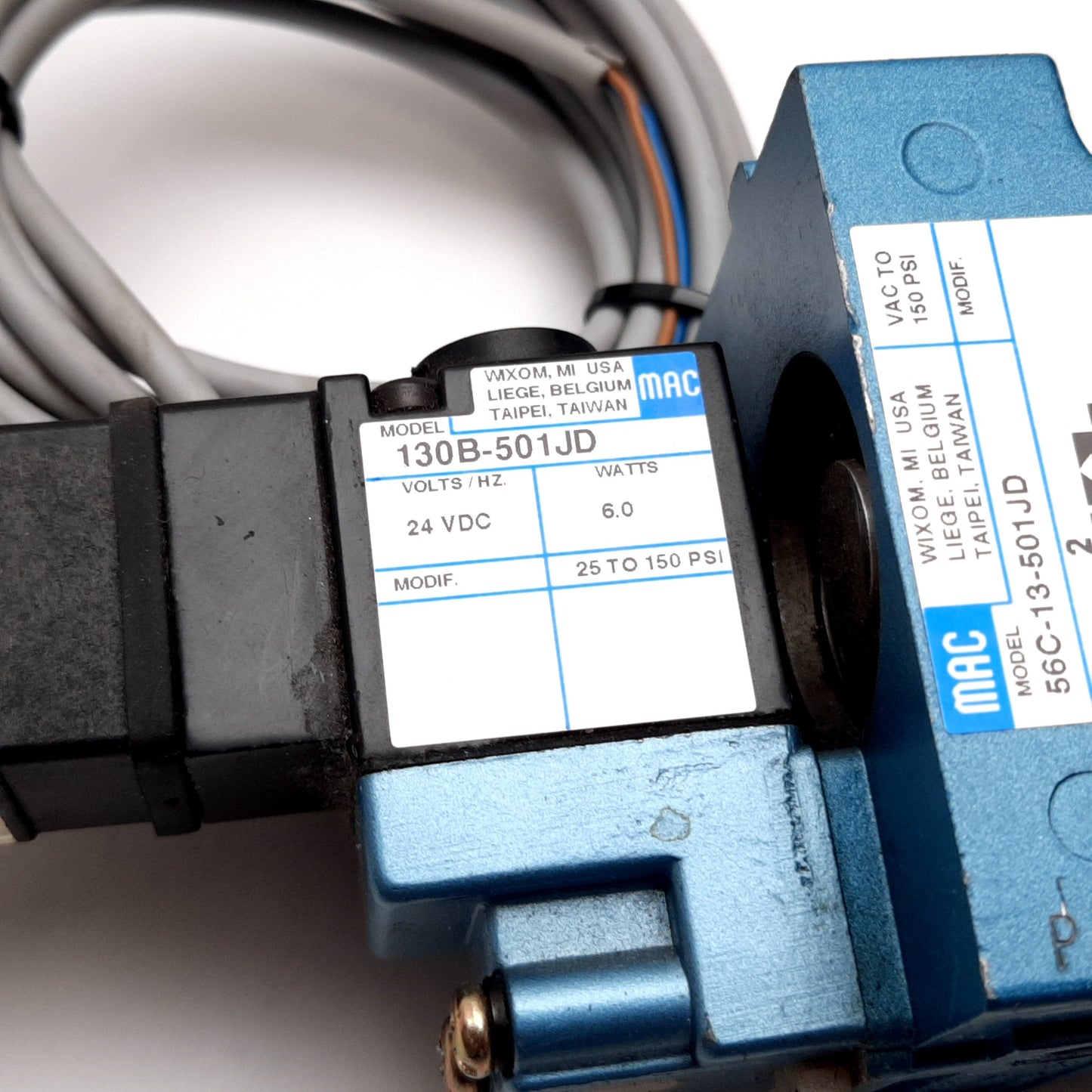 Used MAC 56C-13-501JD Solenoid Valve, 2-Position 3-Port, 24VDC, Vacuum to 150psi