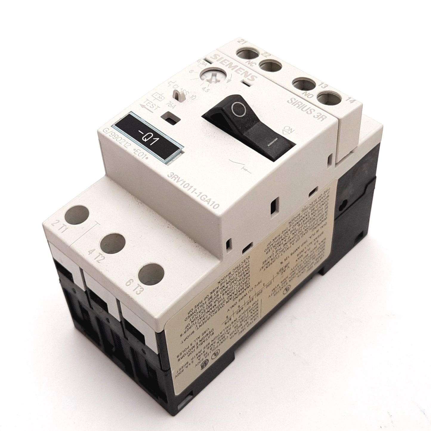 Used Siemens 3RV1011-1GA10 Motor Protection Circuit Breaker, 3-Pole, 4.5-6.3A 690V