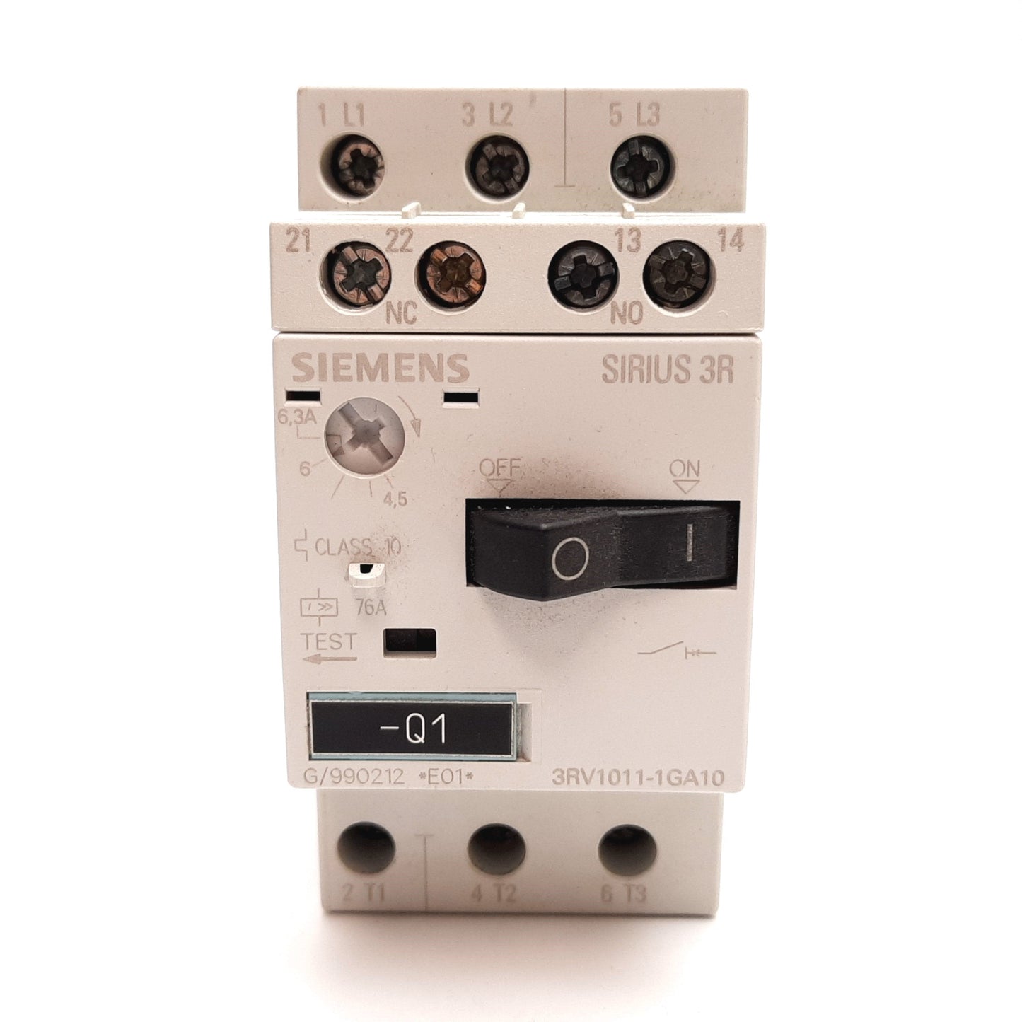 Used Siemens 3RV1011-1GA10 Motor Protection Circuit Breaker, 3-Pole, 4.5-6.3A 690V