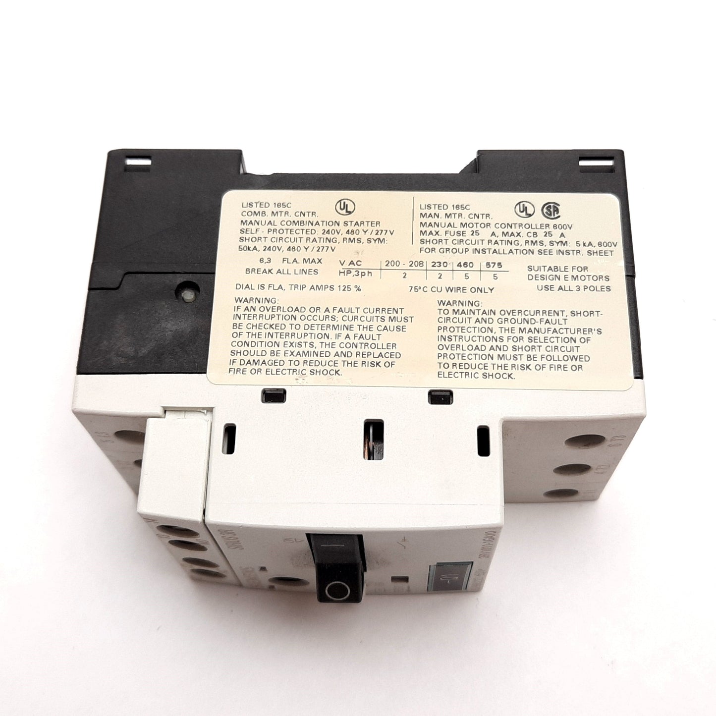 Used Siemens 3RV1011-1GA10 Motor Protection Circuit Breaker, 3-Pole, 4.5-6.3A 690V