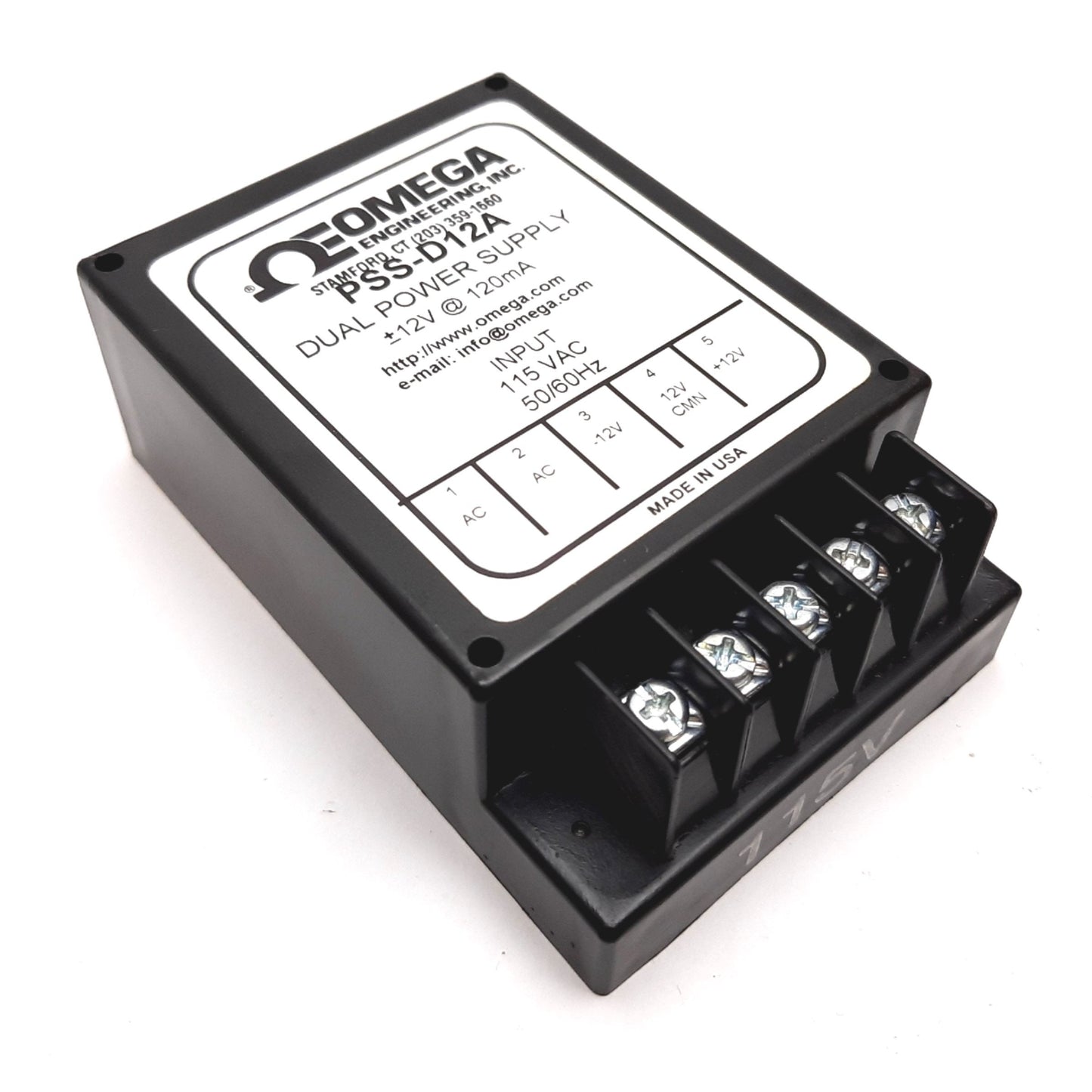 Used Omega PSS-D12A Dual Power Supply, Input: 115VAC 50/60Hz, Output: ±12VDC 120mA